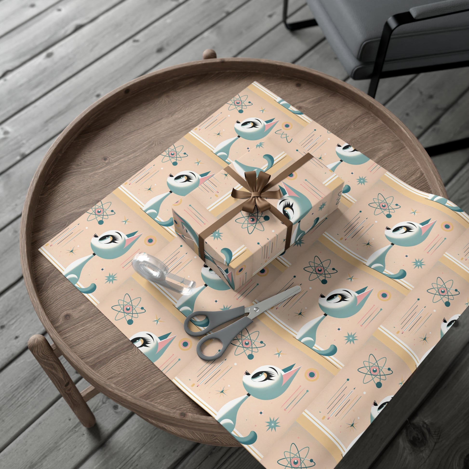 Atomic Pastel Cat 3D Illusion Wrapping Paper Cat Lover Gift Wrap it's Perfect for Weddings, Bridal & Baby Showers Eco-Friendly, Vibrant Design in Matte/Satin, All Occasion.