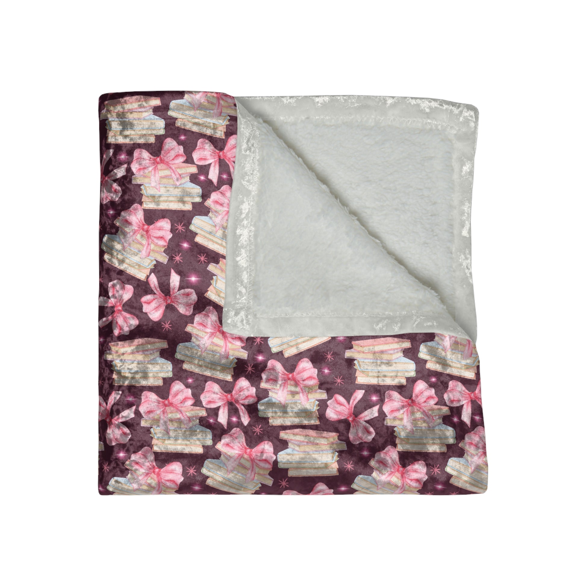Luxurious Crushed Velvet Blanket Ultra-Soft, Cozy & Stylish | Coquette Pink Bows & Books Design | 50x60 Throw for Elegant Home Decor Perfect for sofas - MRSBYVALLE