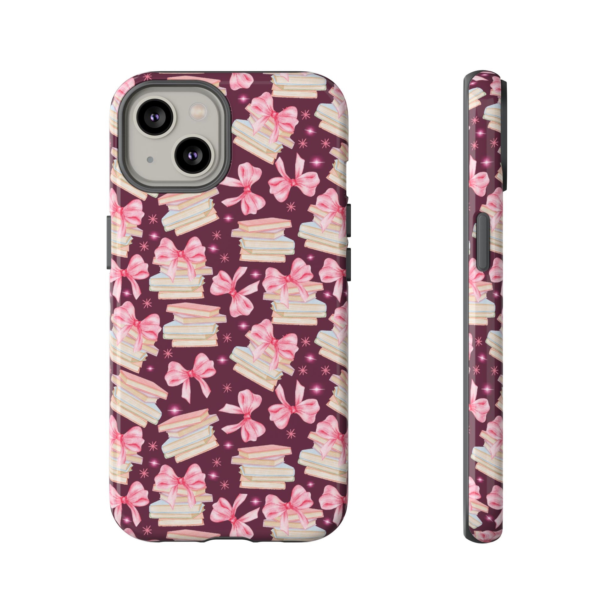 Coquette Pink Bows & Books Phone Case for iPhone 16 15 14 13 12  21 23 Samsung, and Pixel | Stylish Protective Cover Gift for Her Perfect for Floral Lover