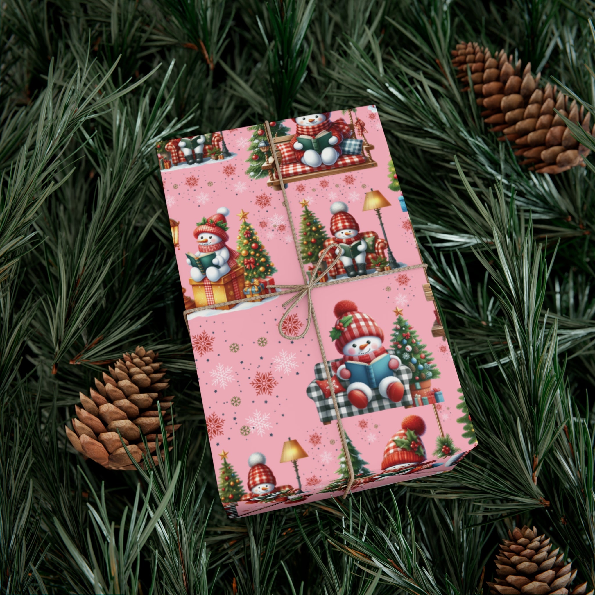 Pink Christmas Snowman Wrapping Paper with Adorable Pink Bows Perfect for Whimsical Christmas Gift Wrap | Festive Holiday Present Wrapping Sheets - MRSBYVALLE