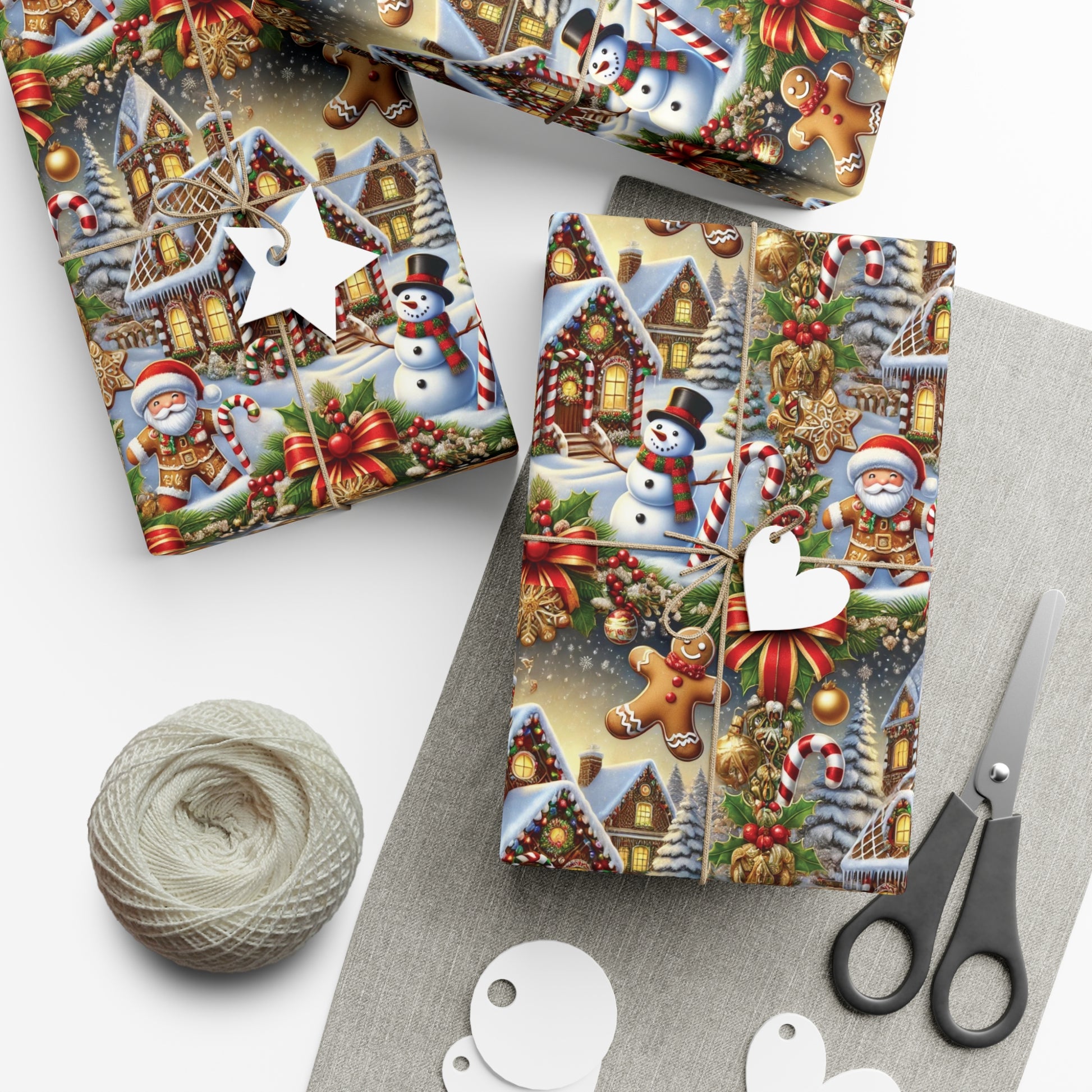 Gingerbread House & Snowman Christmas Wrapping Paper Festive Holiday Gift Wrap with Vibrant Perfect for Christmas Presents and Seasonal Decor - MRSBYVALLE