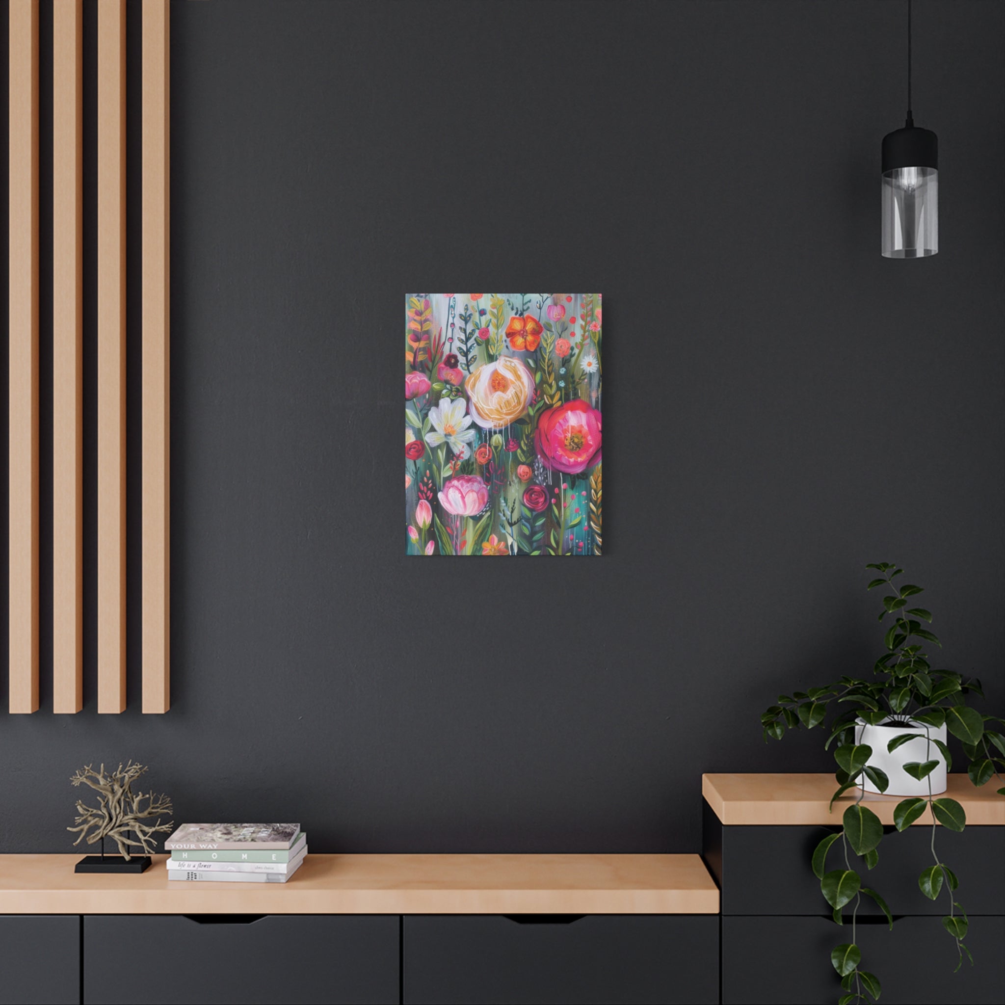 Watercolor Boho Floral Wall Art Matte Canvas Stretched, Vibrant Botanical Design, Perfect for Living Room, Bedroom, or Office Decor, Adds a Stylish Touch to Any Space - MRSBYVALLE
