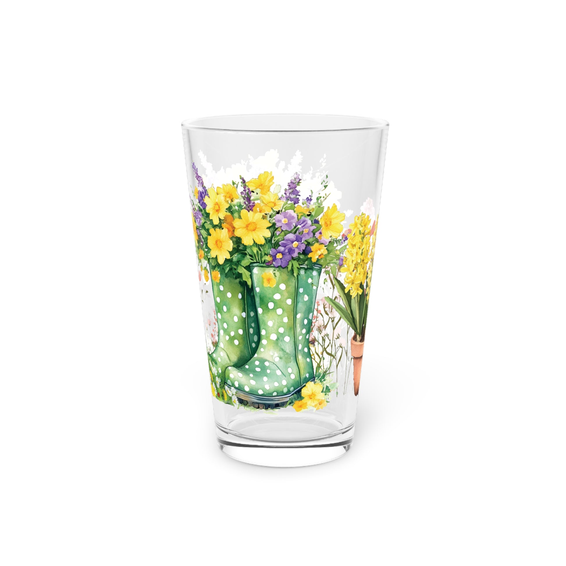 Floral Rainboots 16oz Pint Glass – Charming Drinkware for Celebrations, Parties & Home Entertaining – Perfect Gift for Beer Lovers & Seasonal Gatherings