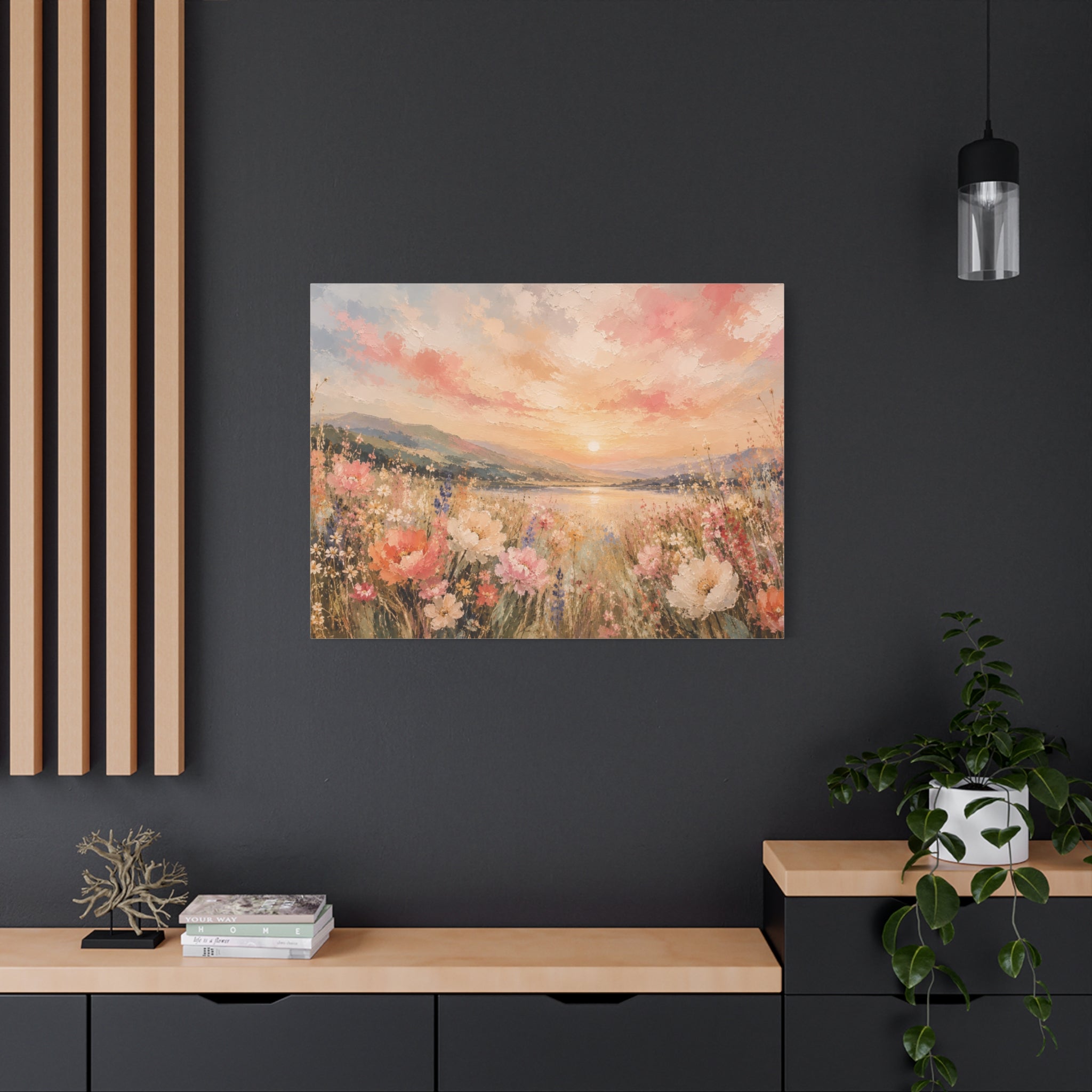 Where Heaven Meets the Meadow Luxury Wildflower Landscape Canvas Wall Art Large Modern Floral Meadow Painting for Living Room  Bedroom Decor