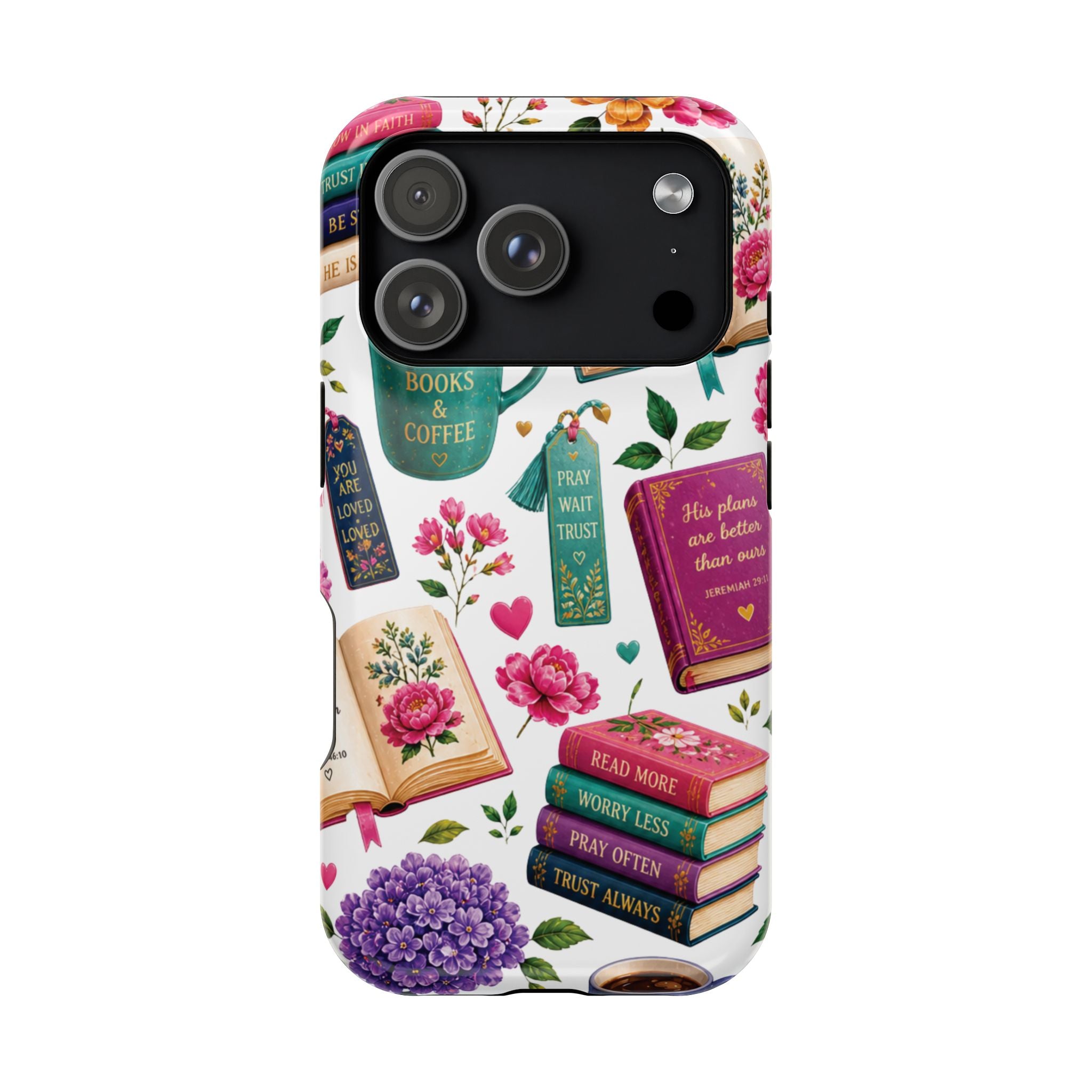Christian Books & Coffee Phone Case — Magnetic Impact-Resistant Christian Gift