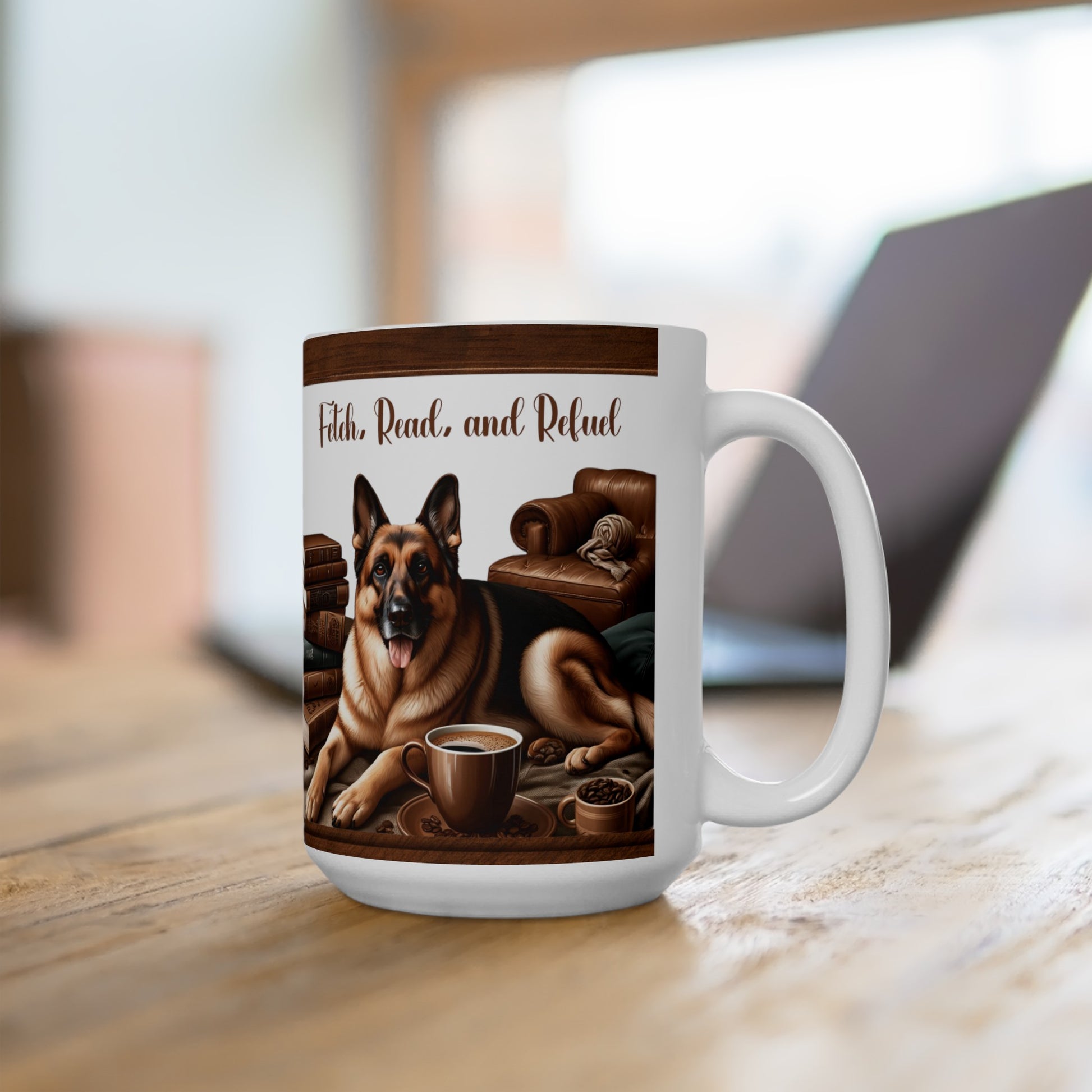 Fetch, Read, and Refuel Ceramic Coffee Mug Perfect for Dog Lovers and Book Enthusiasts | Available in 11 oz & 15 oz Ideal Gift for Cozy Coffee Moments - MRSBYVALLE
