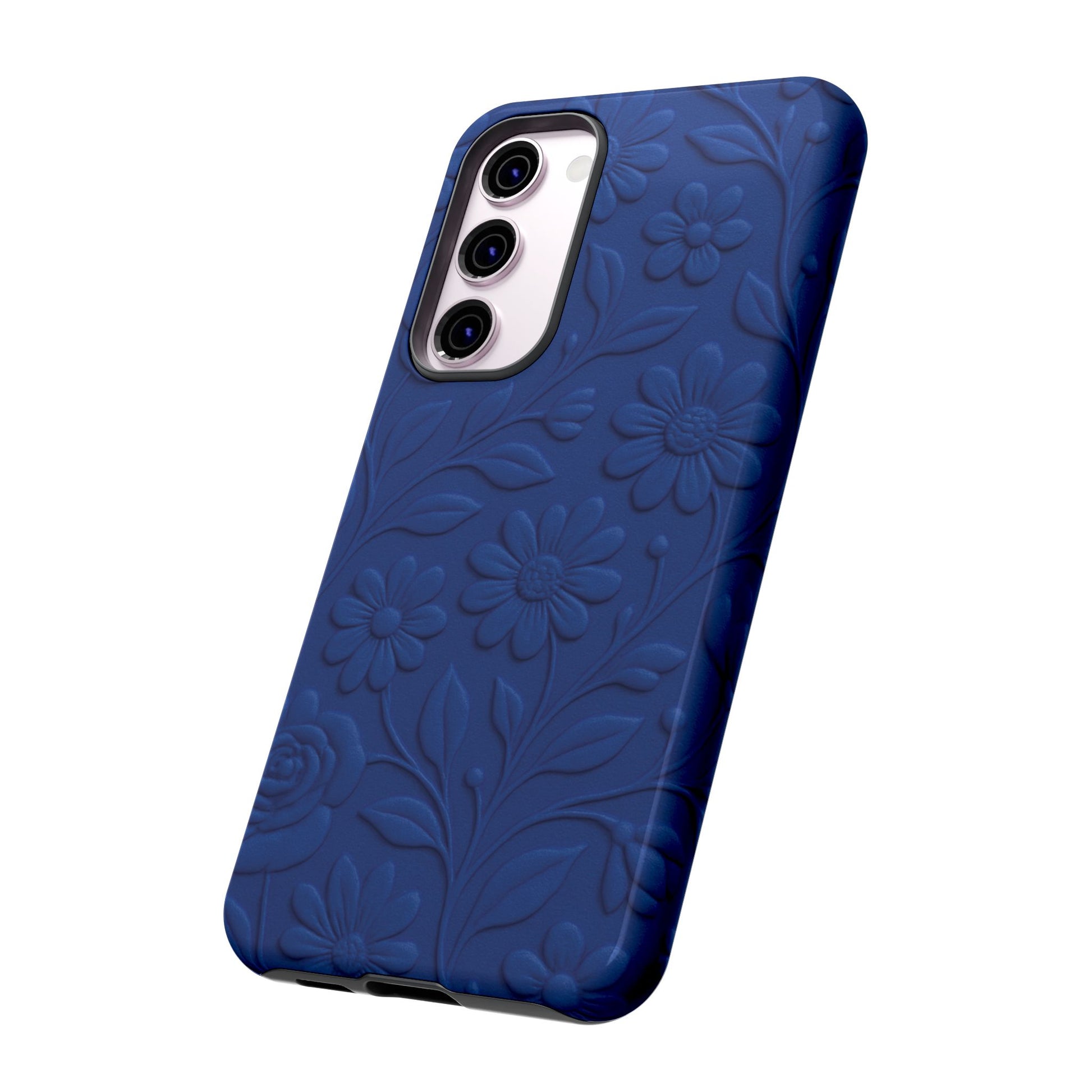 3D Illusion Floral Cobalt Blue Phone Case Elegant Raised Flower Design, Seamless Textured Look, Durable & Stylish Protection for iPhone and Android Models Fits iPhone & Samsung Models