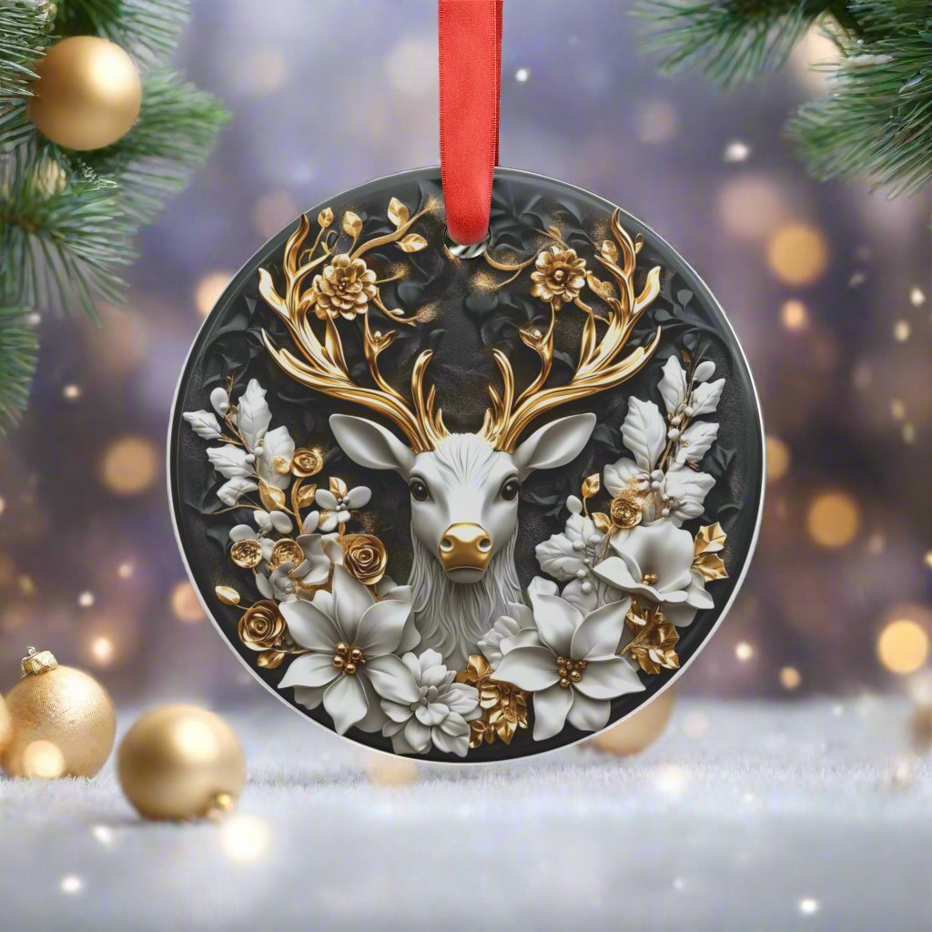Luxurious Gold & Black Reindeer 3D Illusion Christmas Ornament - Elegant Holiday Decor, Perfect Gift, Adds Timeless Charm and Sophistication to Your Christmas Tree - MRSBYVALLE