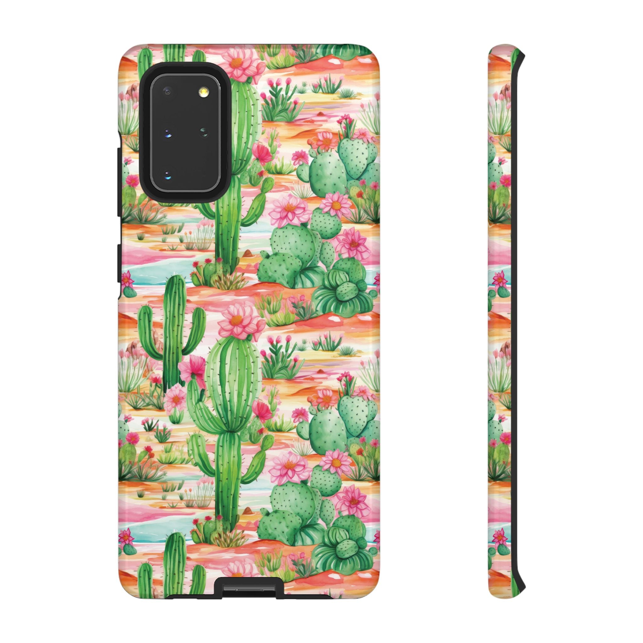 Pink and Mint Green Cactus Phone Case - Tough, Stylish Cover with Cactus Flowers | Durable Protection for iPhone & Android | Fresh Nature-Inspired Design!