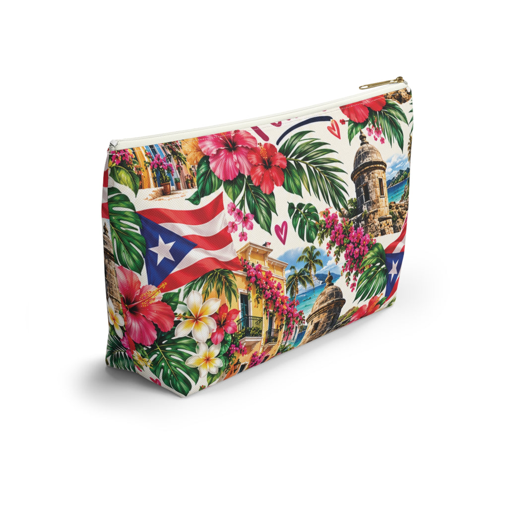 Puerto Rican Floral Accessory Pouch — "Mi Puerto Rican Pouch" Travel Makeup Bag