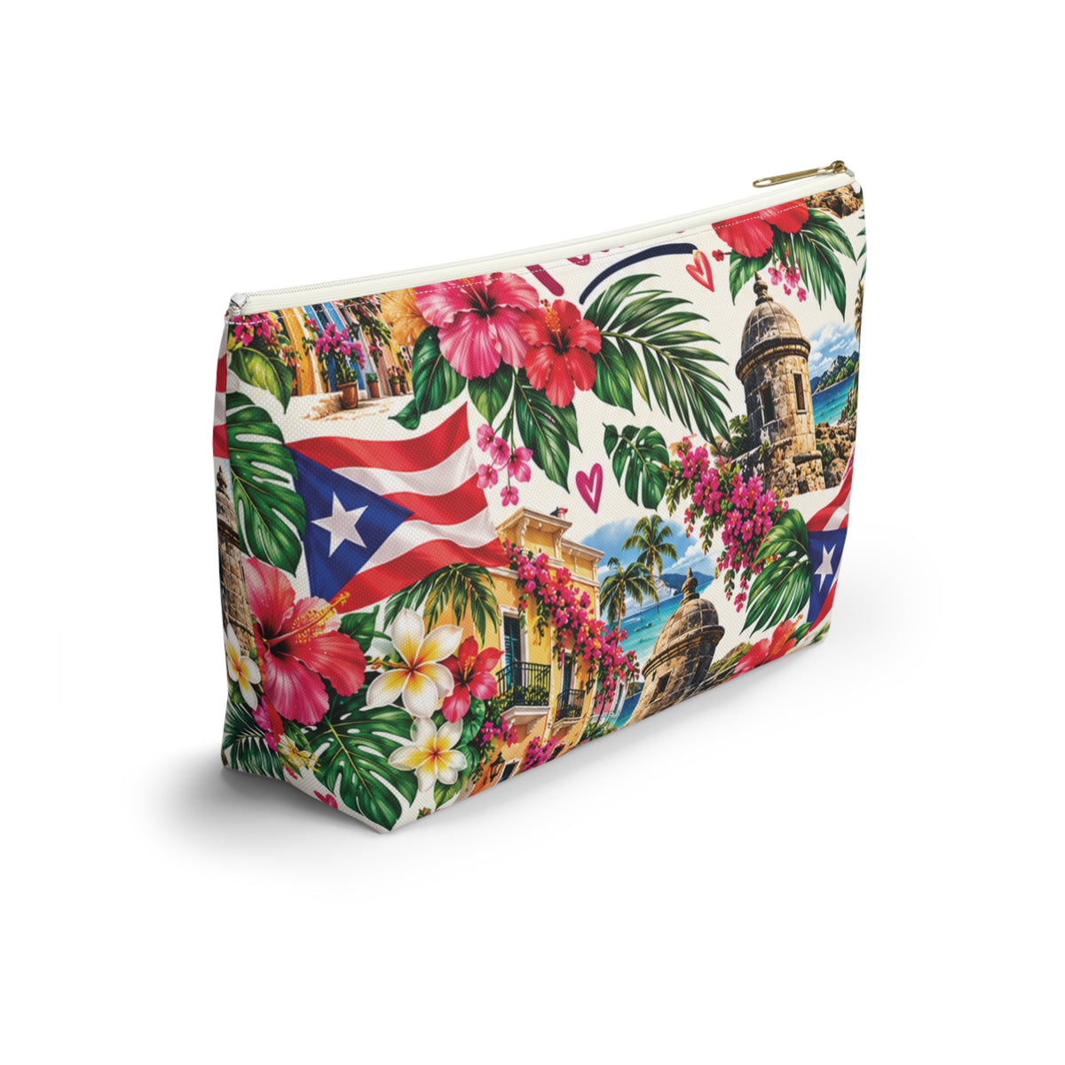Puerto Rican Floral Accessory Pouch — "Mi Puerto Rican Pouch" Travel Makeup Bag