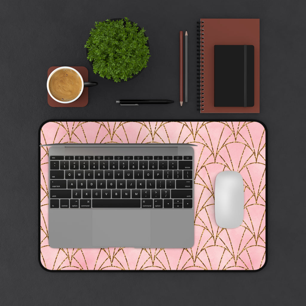 Art Deco Pink & Gold Fan Desk Mat — Glam Desktop Mouse Pad