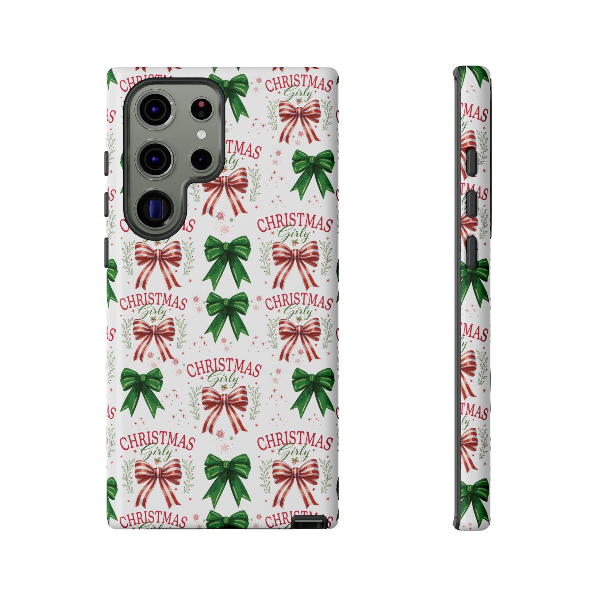 Girly Christmas Coquette Bows Pastel Phone Case for iPhone 17 16 15 23 Samsung, and Pixel | Stylish Protective Cover Gift for Her Perfect for Floral Lover