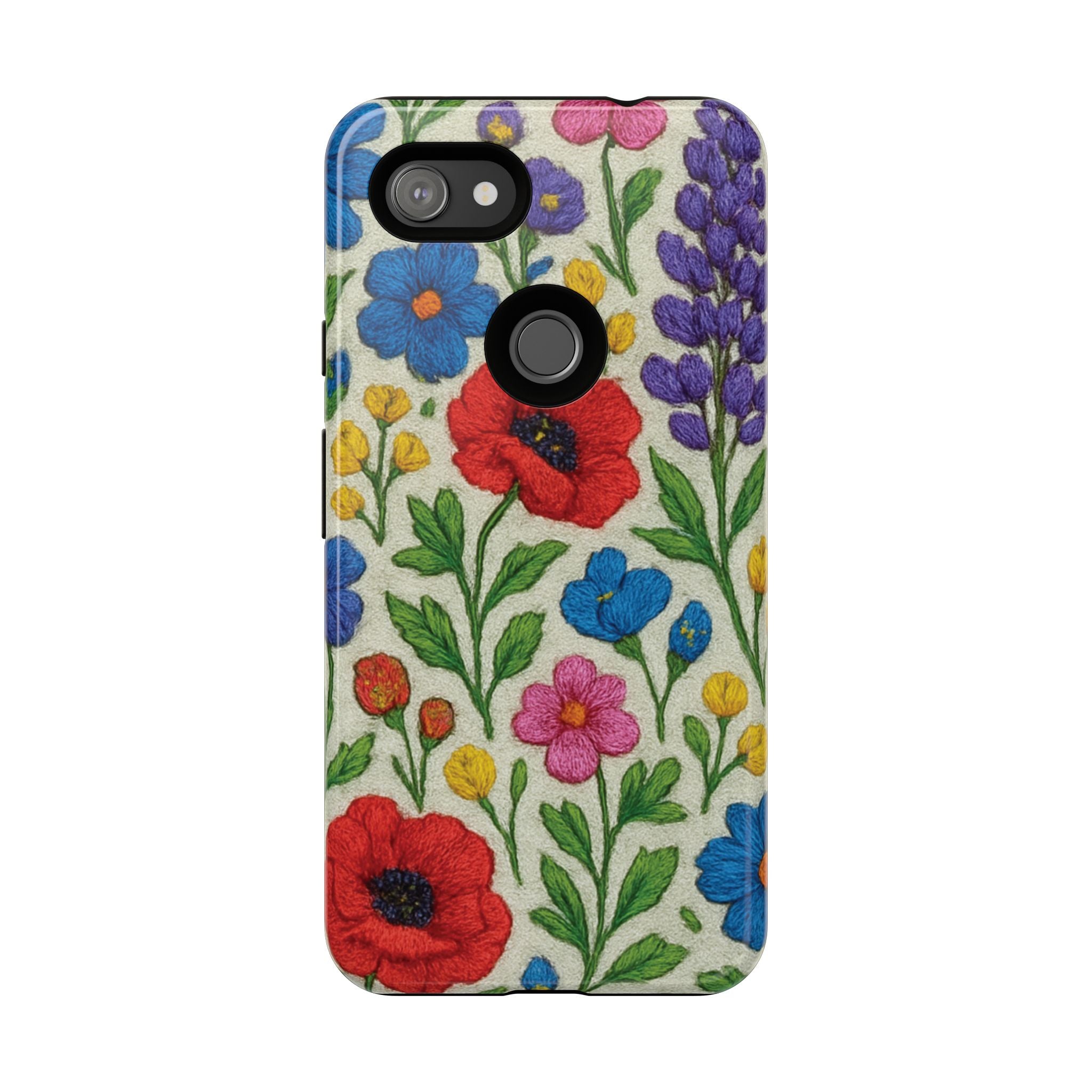 Bright 3D Illusion Wildflower Phone Case Cute Floral Design in Red, Pink, Blue – Aesthetic Protective Case for iPhone and  Android