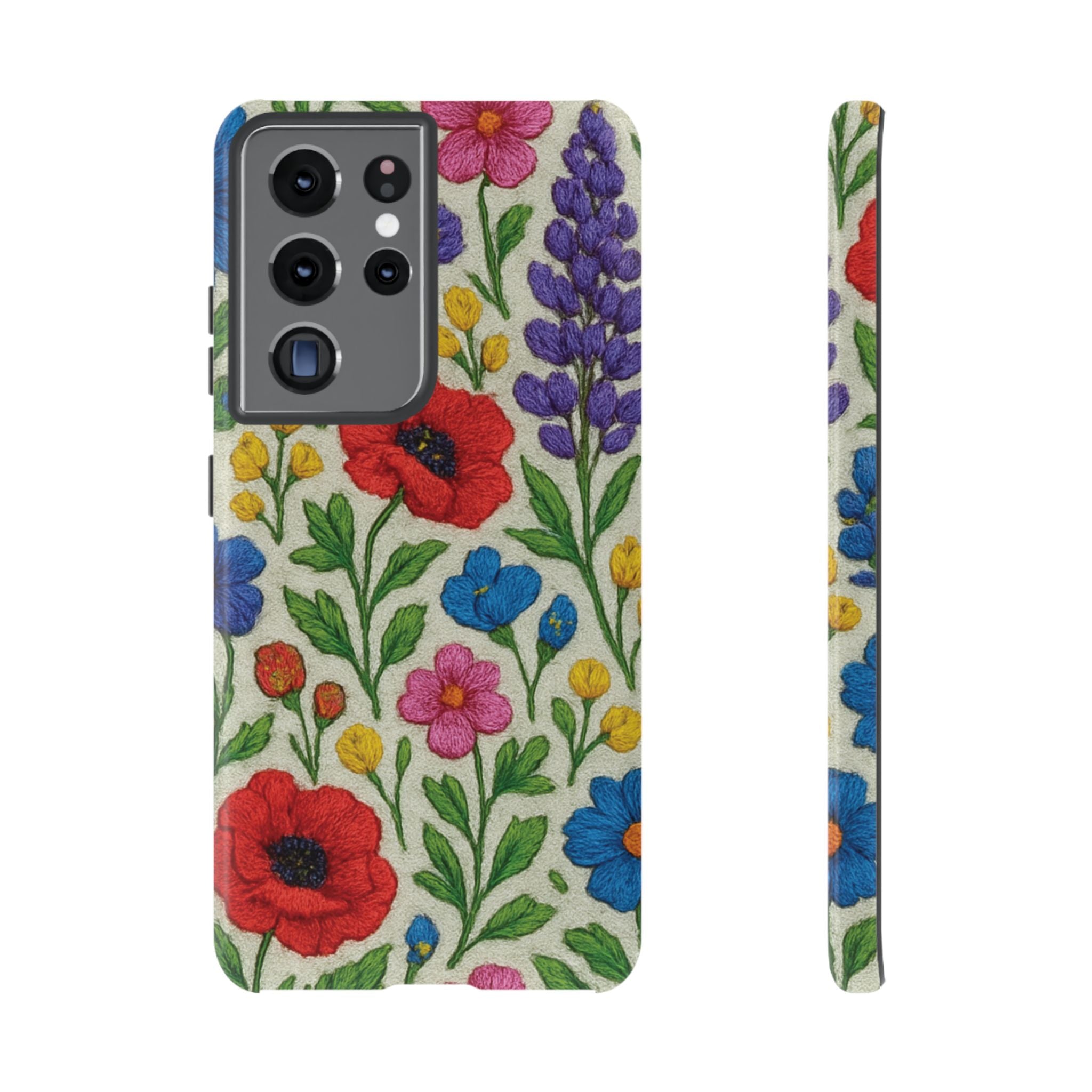 Bright 3D Illusion Wildflower Phone Case Cute Floral Design in Red, Pink, Blue – Aesthetic Protective Case for iPhone and  Android