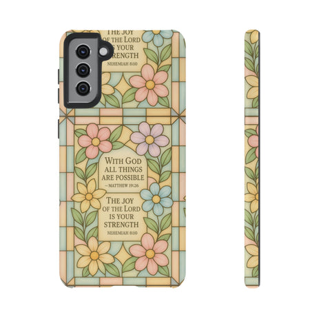 Pastel Stained Glass Bible Verse Phone Case Christian Affirmation Cover, Soft Geometric Design, iPhone Samsung Google, Faith Gift for Her Bible Verse or Affirmation | Protective, Inspirational Gift for Christians
