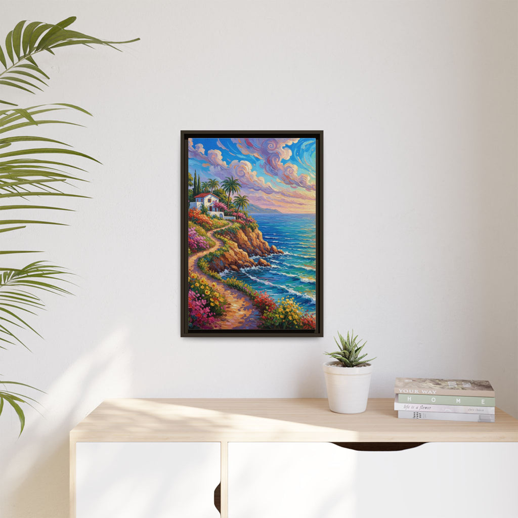 Toile imprimée florale océanique | Décoration murale colorée et lumineuse de paysage marin, œuvre d'art de bureau encadrée et mate