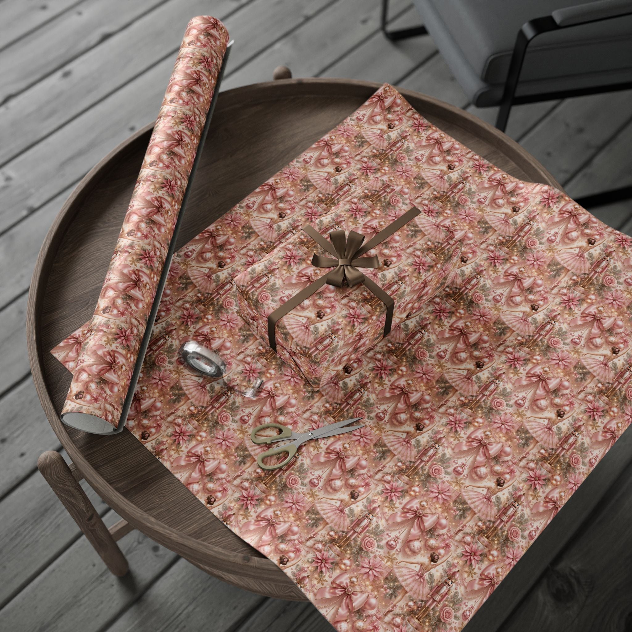 Pink Nutcracker Ballet Christmas Wrapping Paper Seamless Vintage Ballerina Holiday Gift Wrap Luxury Pink Christmas