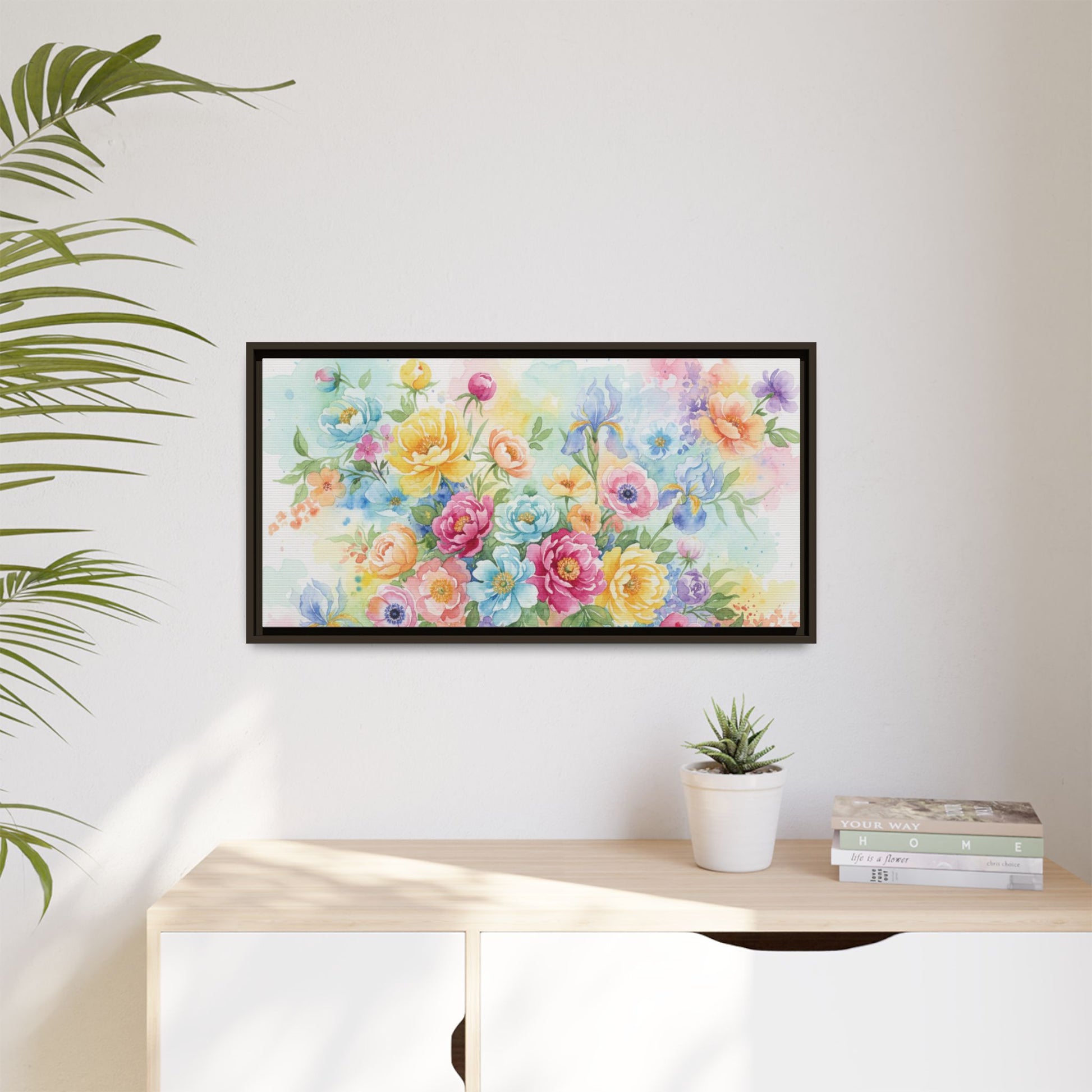 Watercolor Floral Bouquet Canvas, Framed Matte Wall Art | Multi-Color Wall Art