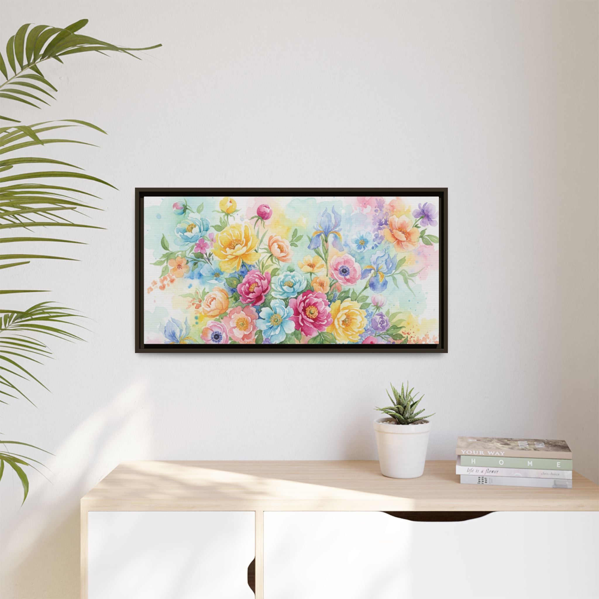 Toile Bouquet Floral Aquarelle, Art Mural Mat Encadré | Art Mural Multicolore