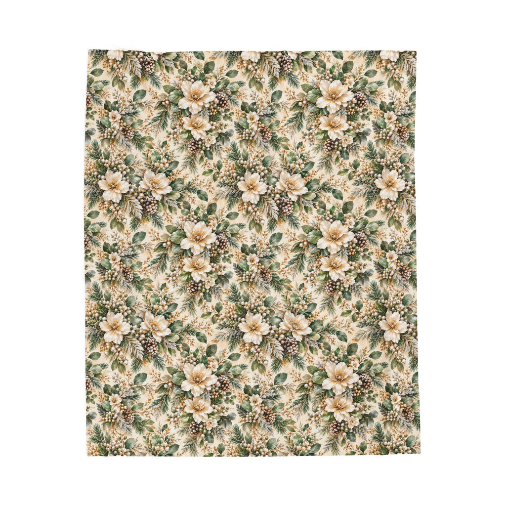 Sage Green & Champagne Floral Velveteen Plush Throw Blanket