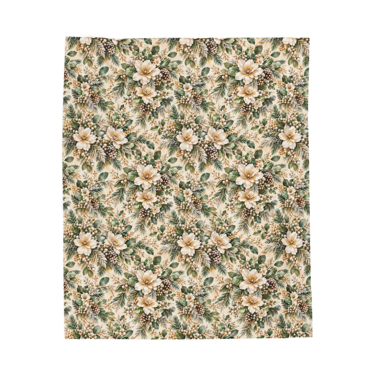 Sage Green & Champagne Floral Velveteen Plush Throw Blanket