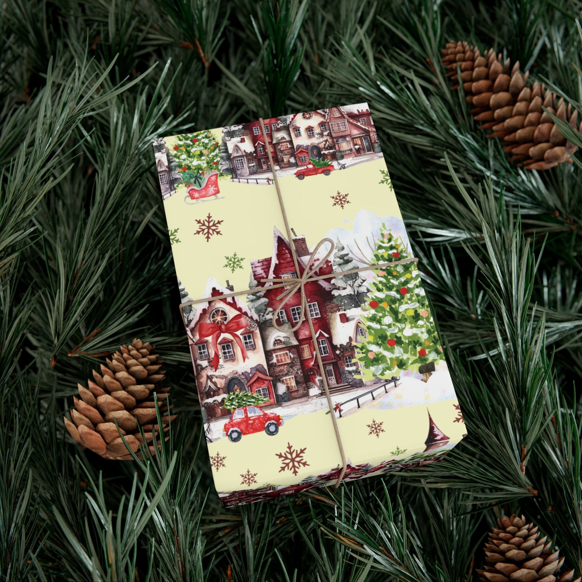 Christmas Village Wrapping Paper Whimsical Winter Wonderland with Pastel Trees, Snowflakes, and Festive Gifts Perfect for a Magical Holiday Season in Matte/Satin, All Occasion - MRSBYVALLE