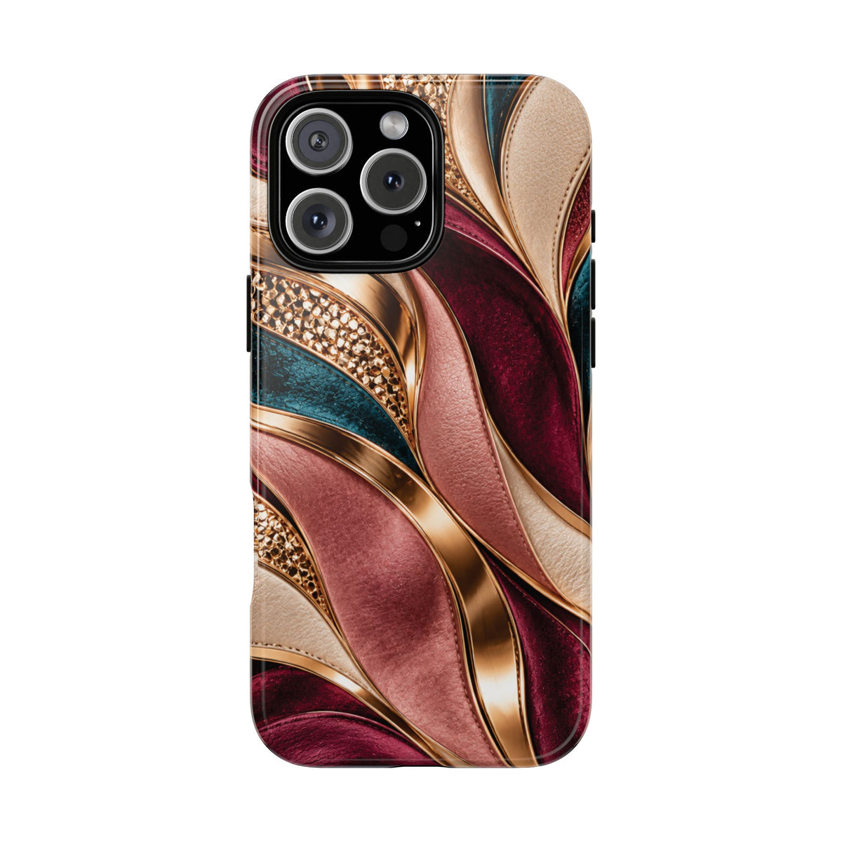 Lux Marble Waves Phone Case Metallic Burgundy, Teal Gold Protective Cover iPhone 18