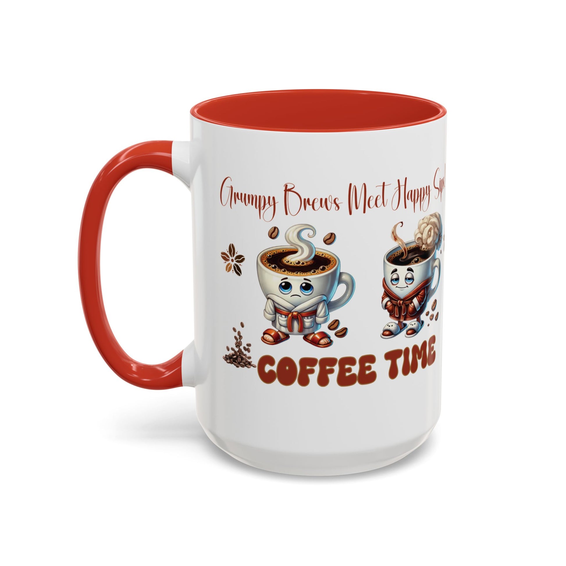 Grumpy Brews Meet Happy Sips Ceramic Mug - Funny Coffee Cup, Cute Tea Mug, Sarcastic Drinkware, Unique Gift, Kitchen Decor Accent Coffee Mug (11, 15oz) - MRSBYVALLE