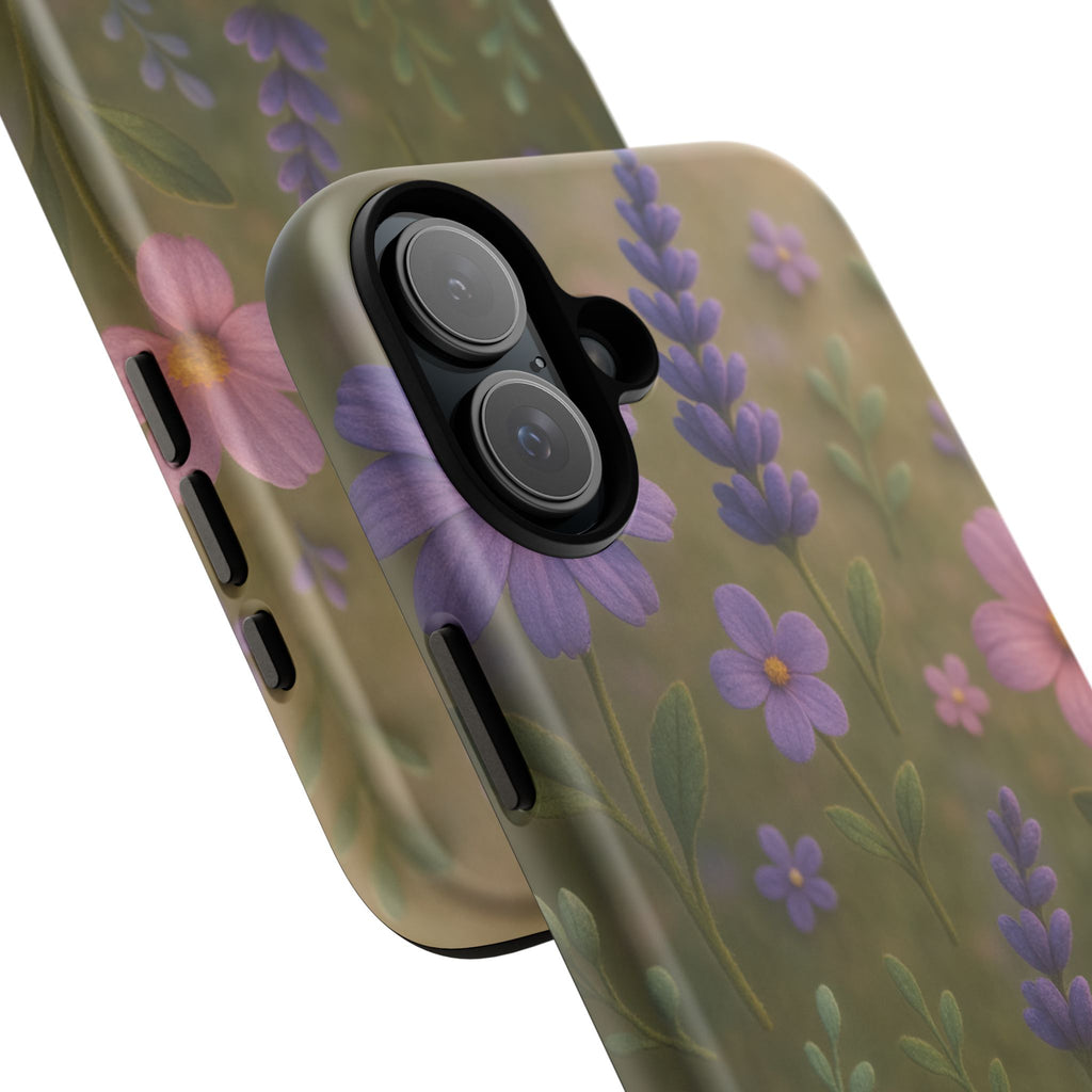 Pastel Flowers 3D Illusion Wildflower Phone Case Cute Pastel Floral Design in Lavender, Pink, Mint Green Aesthetic Protective Case for iPhone and  Android