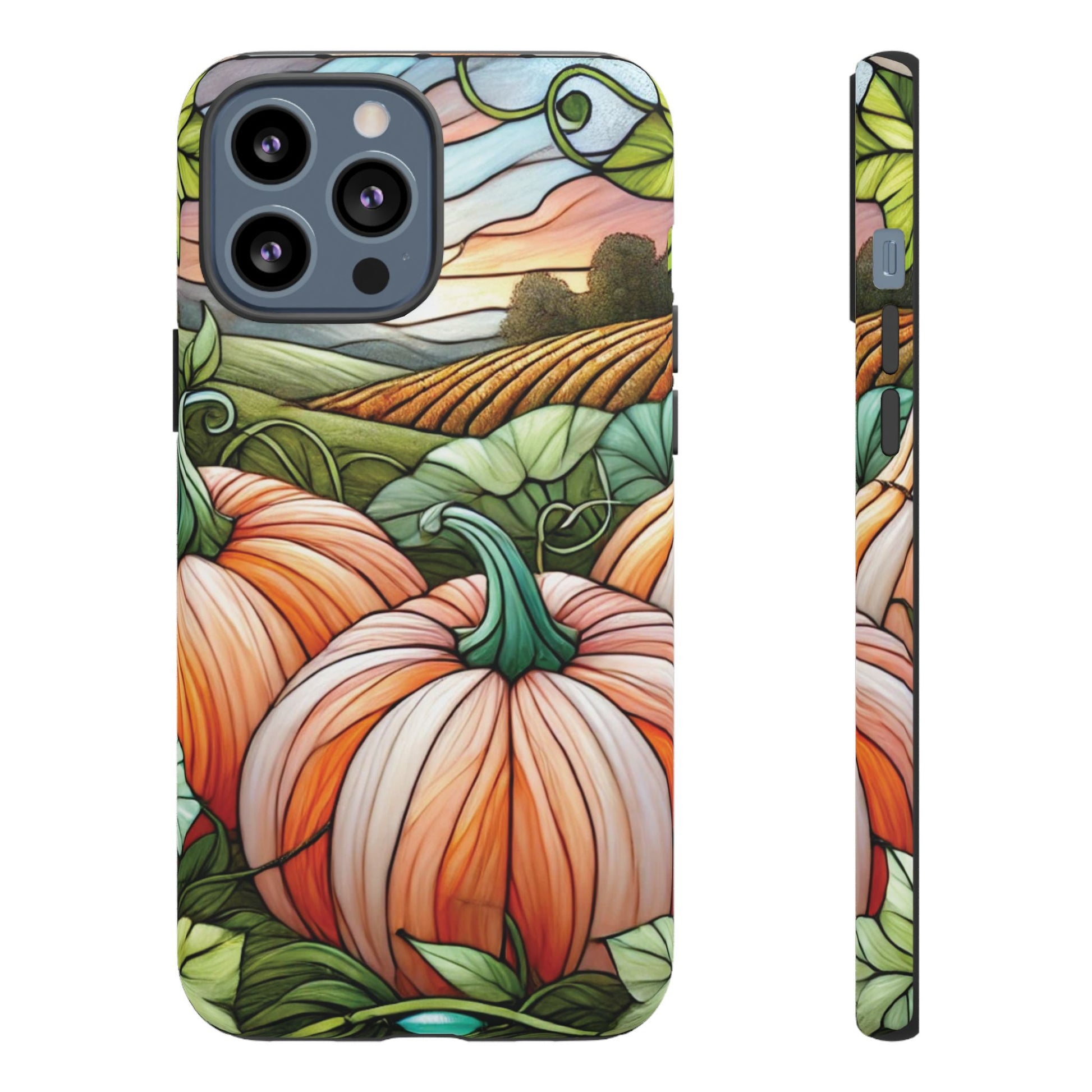 Pumpkins Phone Case Fall Faux Stained-Glass Thanksgiving Cover Pumpkin Lovers Gift for Galaxy S 24 23 22 21 Pixel 5 6 7 8 iPhone 17 , 16 15 14 13 12 Samsung iPhone Samsung Gift for Her