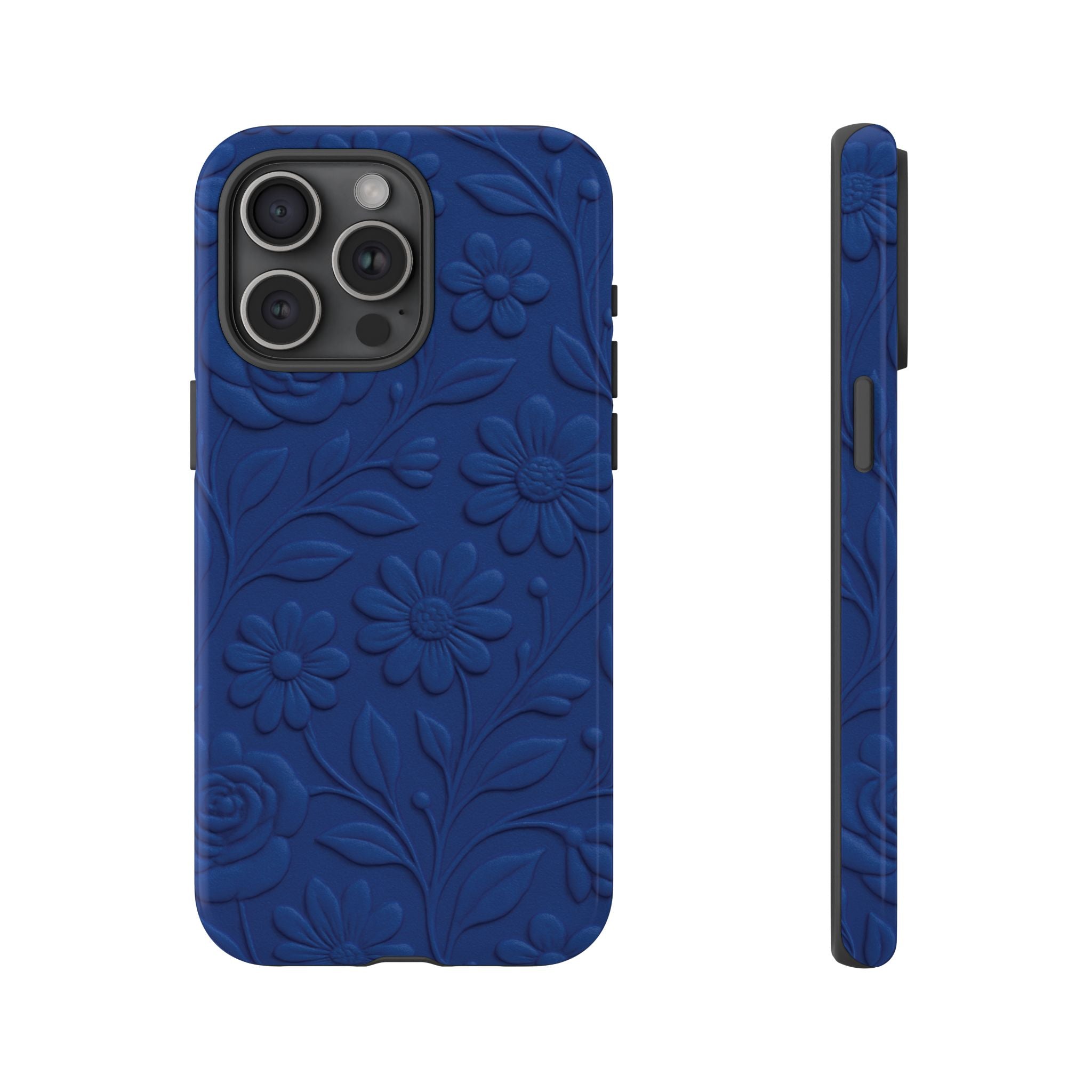 3D Illusion Floral Cobalt Blue Phone Case Elegant Raised Flower Design, Seamless Textured Look, Durable & Stylish Protection for iPhone and Android Models Fits iPhone & Samsung Models