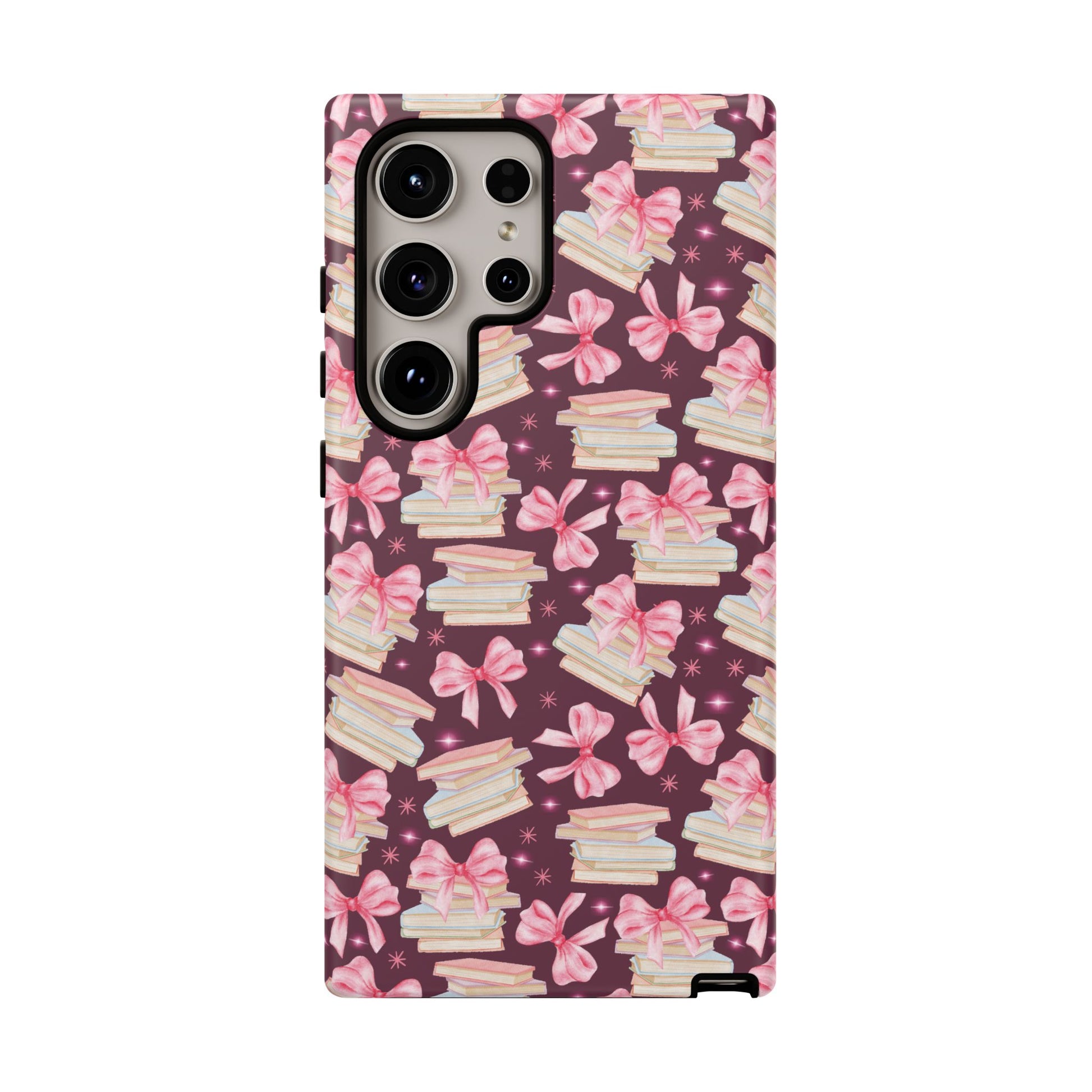 Coquette Pink Bows & Books Phone Case for iPhone 16 15 14 13 12  21 23 Samsung, and Pixel | Stylish Protective Cover Gift for Her Perfect for Floral Lover