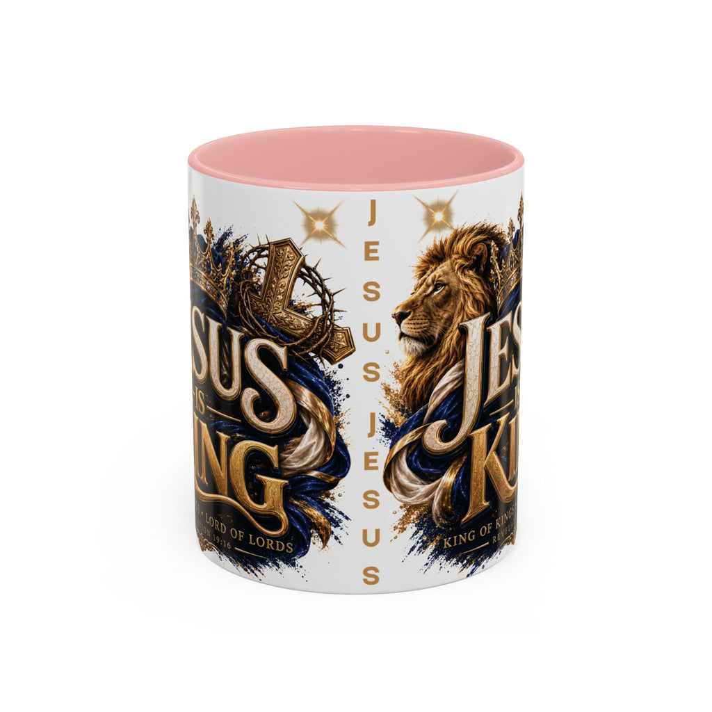Jesus Is King Coffee Mug Christian Faith Accent Mug (11/15oz) Gift for Dad Mom