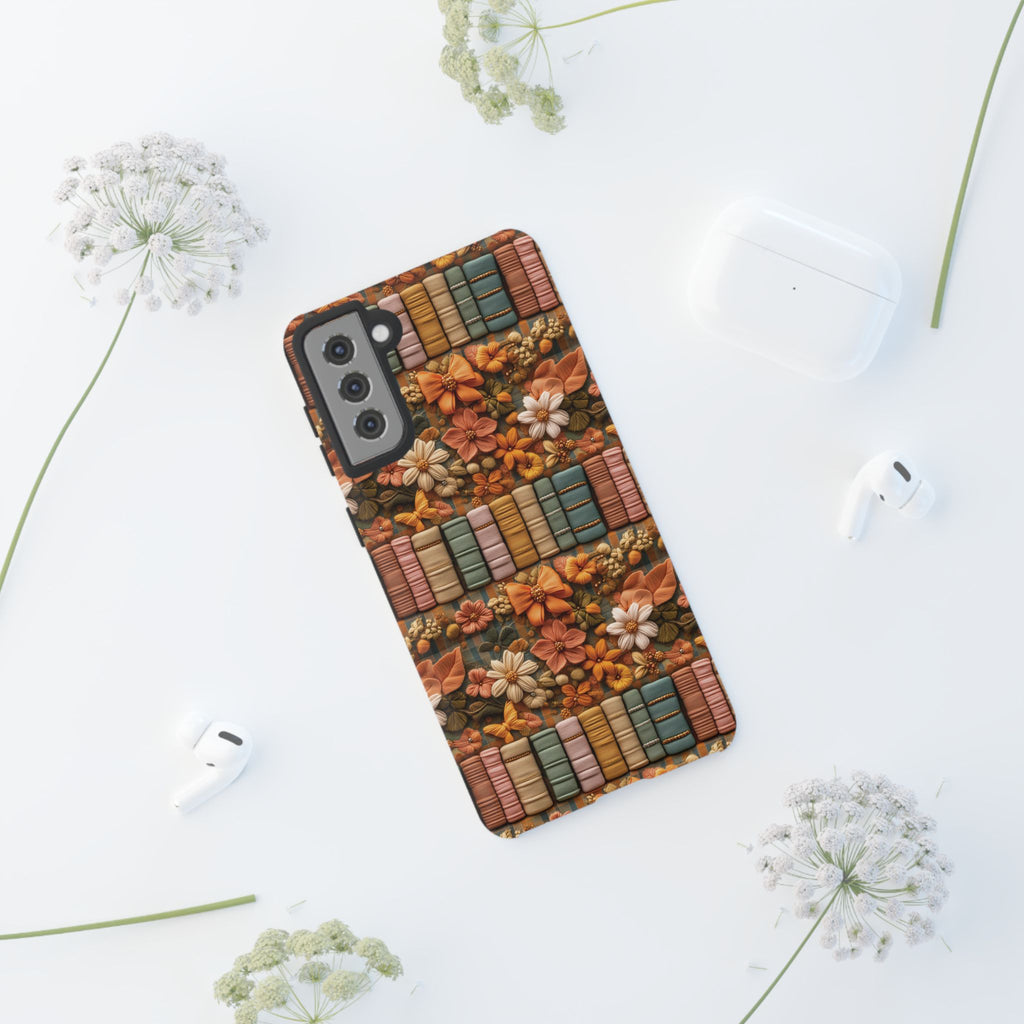 3D Illusion Boho Floral and Books Phone Case Gift for Her Phone 15, Samsung iPhone Samsung Gift for Her Case iPhone 15, Samsung iPhone Samsung Accessory Gift for Her