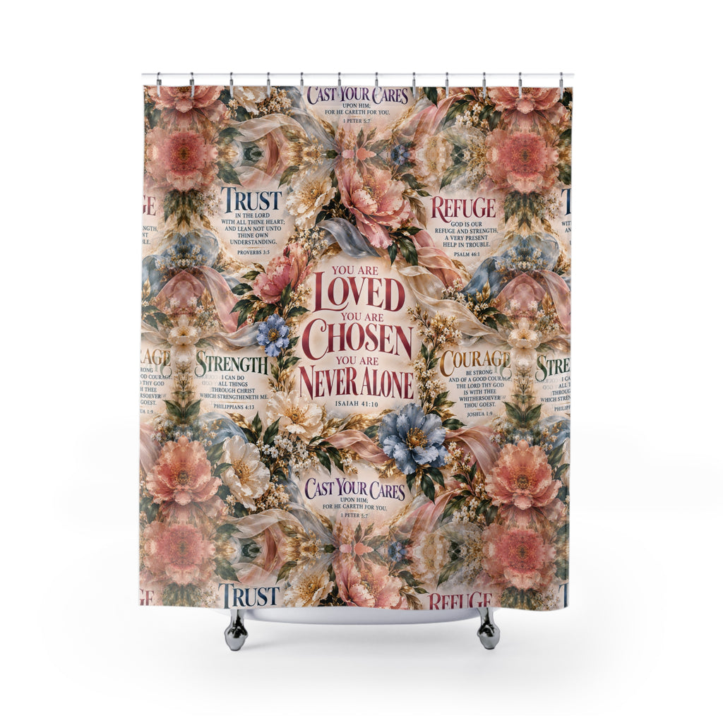 You Are Loved You Are Chosen Shower Curtain | Inspirational Floral Christian Bathroom Decor