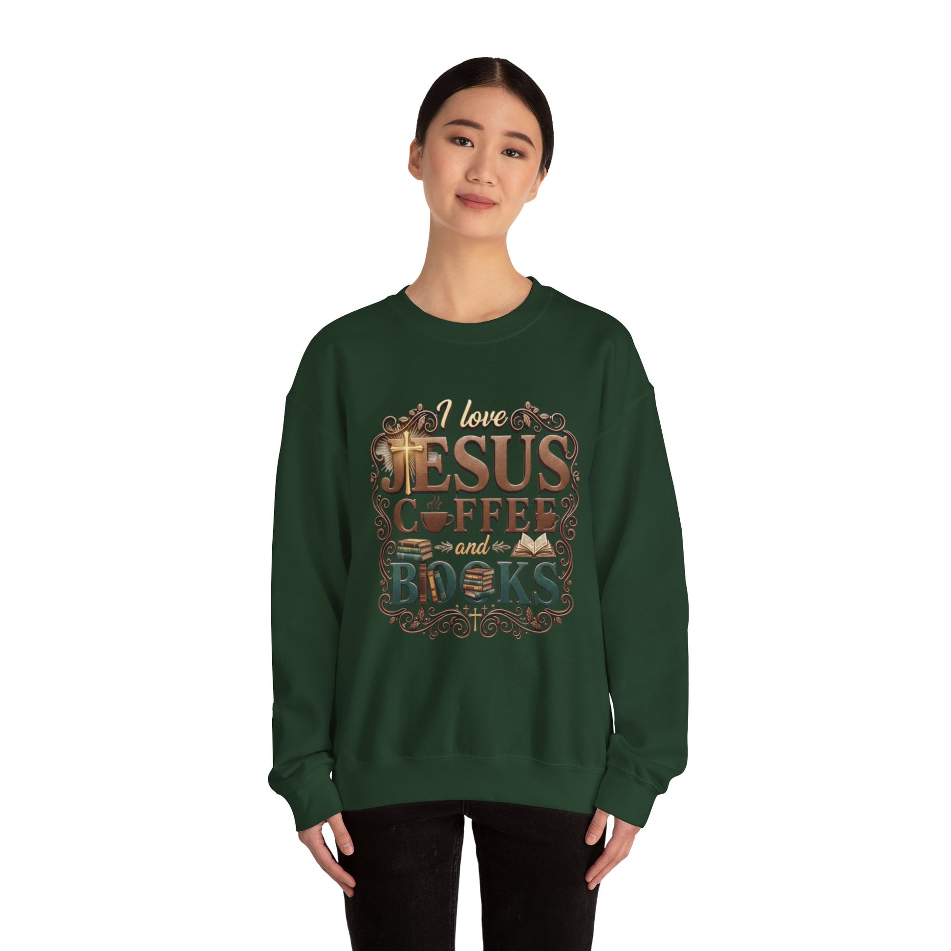 Love Jesus, Coffee & Books Sweatshirt | Christian Unisex Crewneck, Cozy Faith Gift