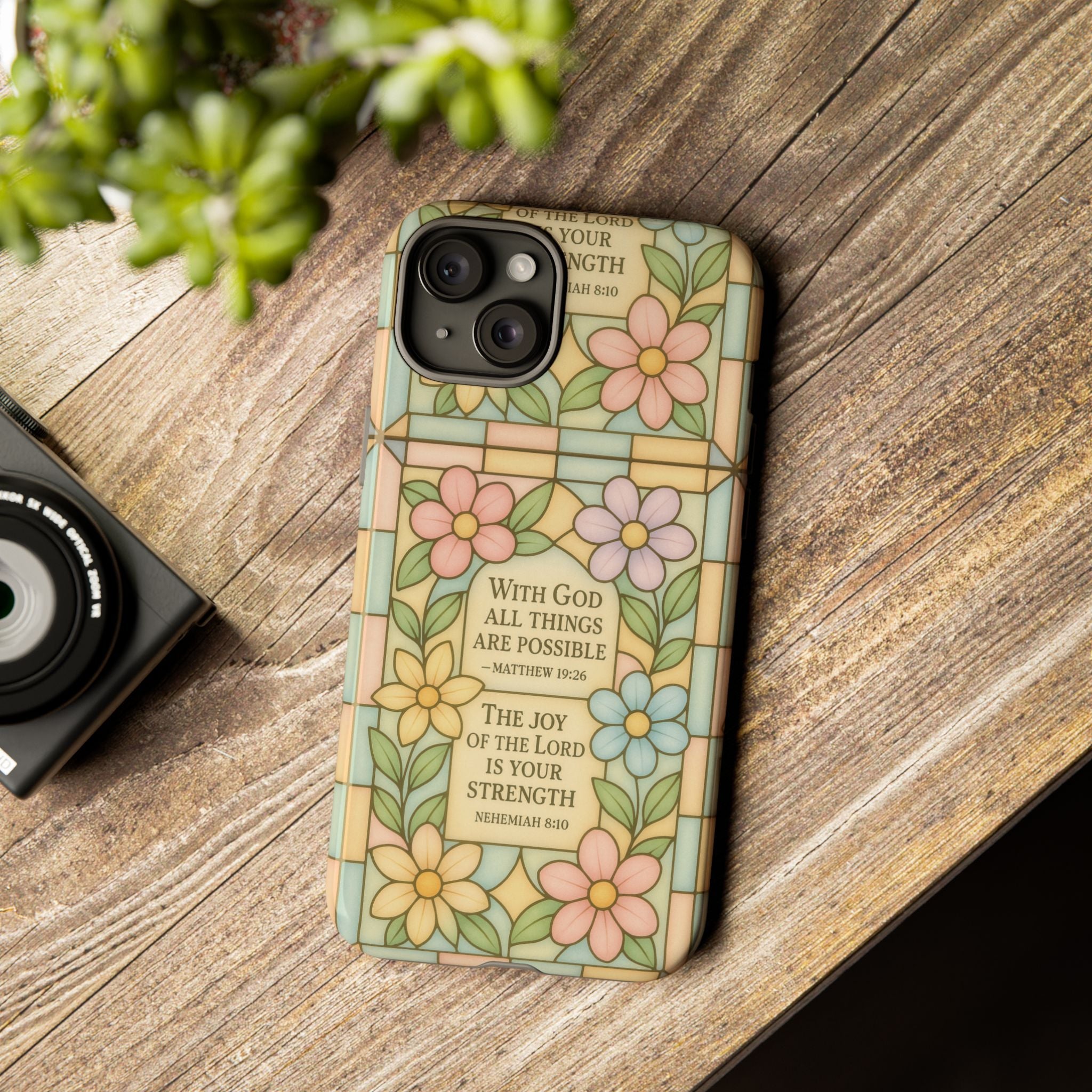 Pastel Stained Glass Bible Verse Phone Case Christian Affirmation Cover, Soft Geometric Design, iPhone Samsung Google, Faith Gift for Her Bible Verse or Affirmation | Protective, Inspirational Gift for Christians