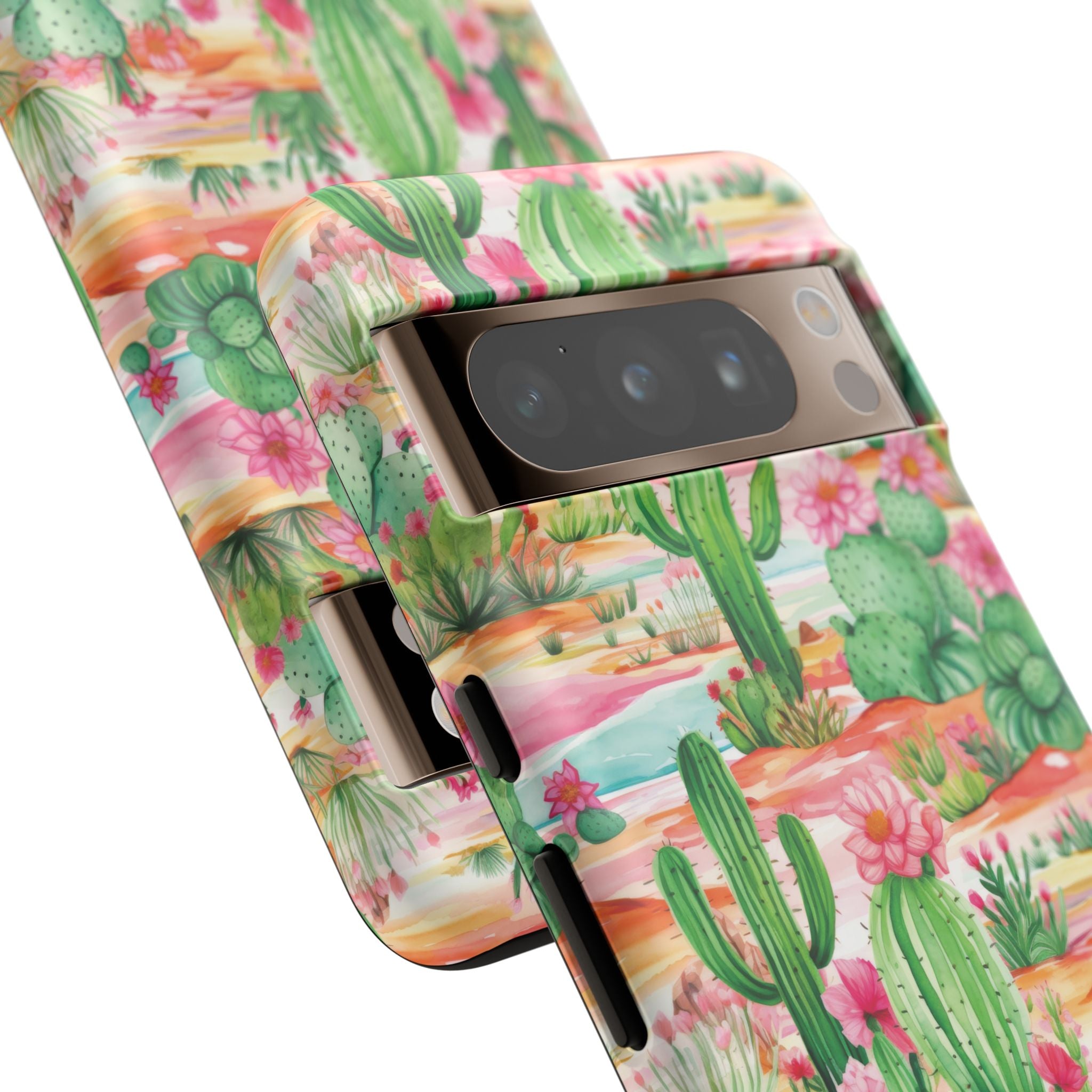 Pink and Mint Green Cactus Phone Case - Tough, Stylish Cover with Cactus Flowers | Durable Protection for iPhone & Android | Fresh Nature-Inspired Design!
