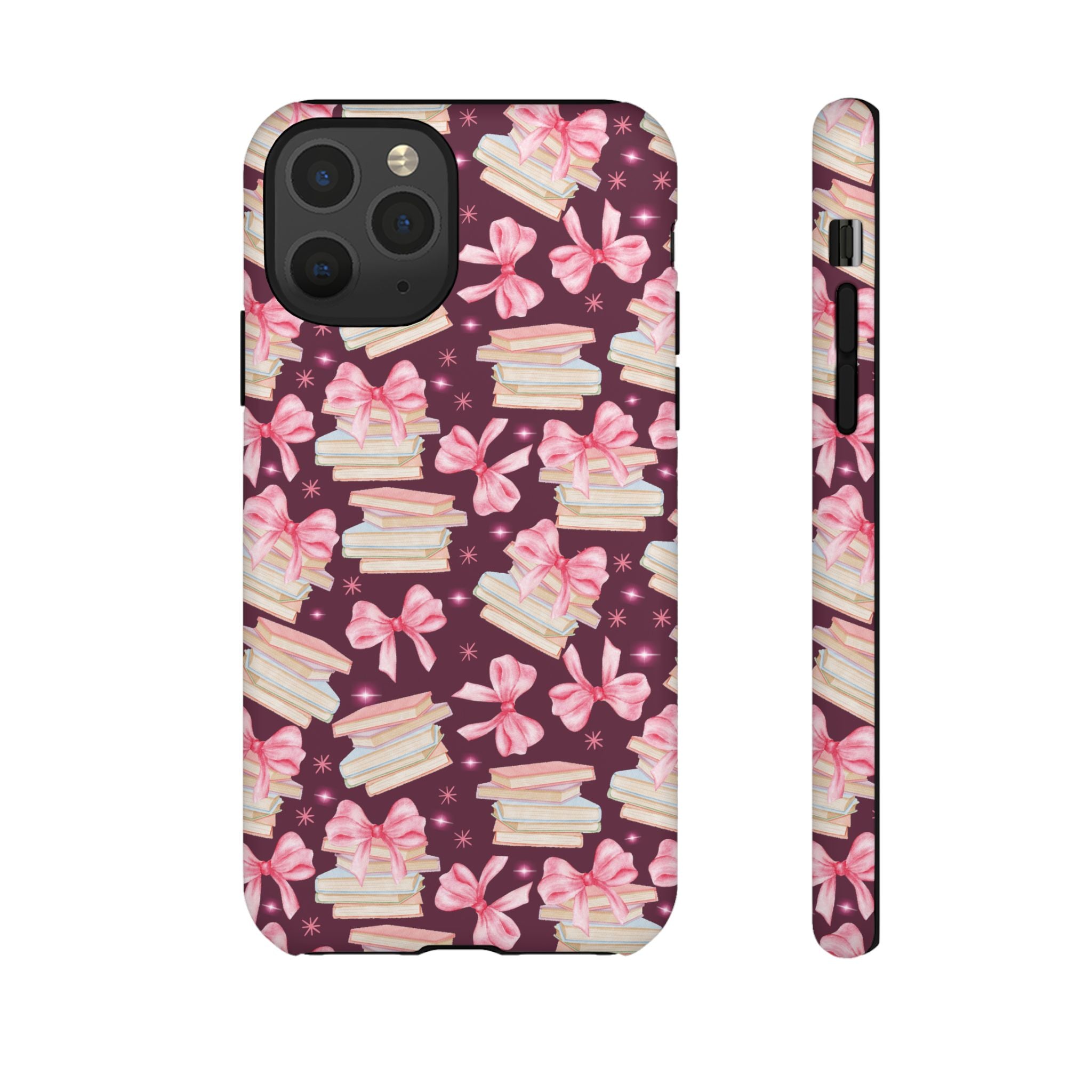 Coquette Pink Bows & Books Phone Case for iPhone 17 and Samsung, Pixel | Stylish Protective Cover Gift for Her Perfect for Floral Lover