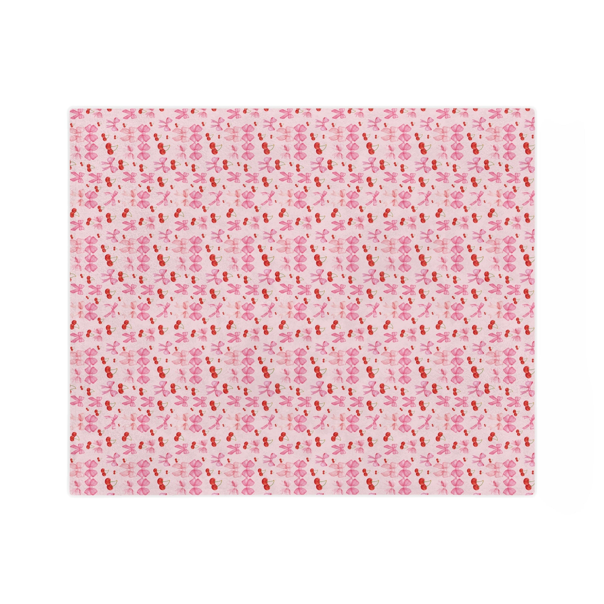 Minky Blanket Coquette Cherry Ribbon Bows Design in Luxurious 100% Polyester Cozy Comfort Throw Ultra-Soft Microfiber Comfort Blanket, Perfect for Snuggling Decor, Cozy All-Season Warmth, Comfort Housewarming Gift Throw.