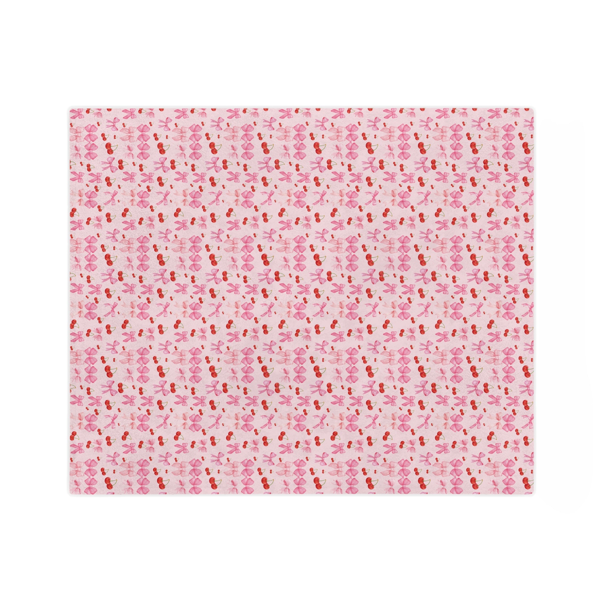 Minky Blanket Coquette Cherry Ribbon Bows Design in Luxurious 100% Polyester Cozy Comfort Throw Ultra-Soft Microfiber Comfort Blanket, Perfect for Snuggling Decor, Cozy All-Season Warmth, Comfort Housewarming Gift Throw.