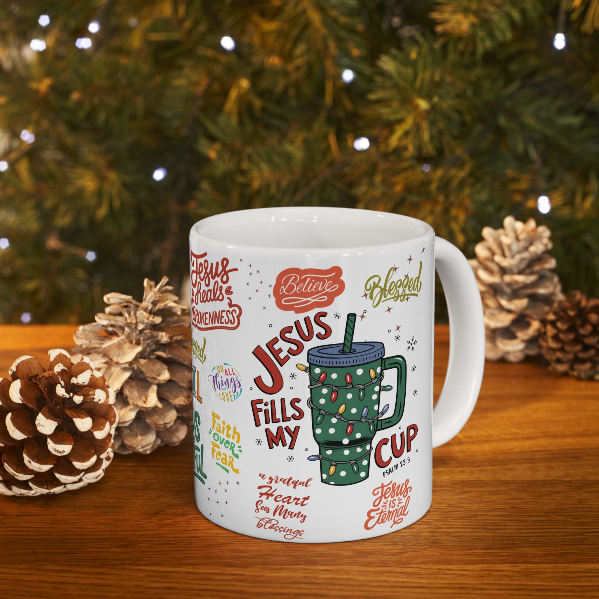 Jesus Fills My Cup Mug – 11oz & 15oz Bible Verse & Christian Affirmation Coffee Cup, Perfect Faith Gift for Home or Office Gift for Mom