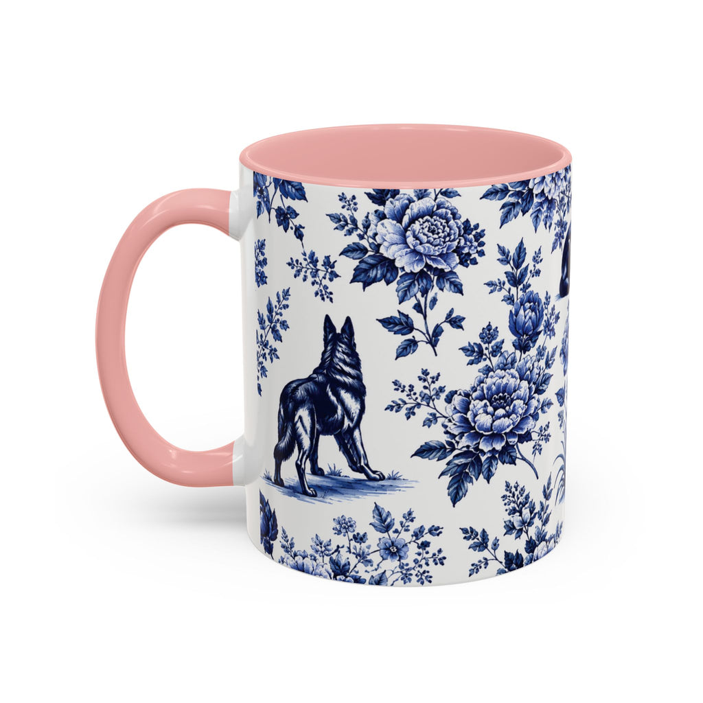 Elegant German Shepherd Floral Mug | Luxury Blue Toile Coffee Mug 11/15oz Accent Ceramic