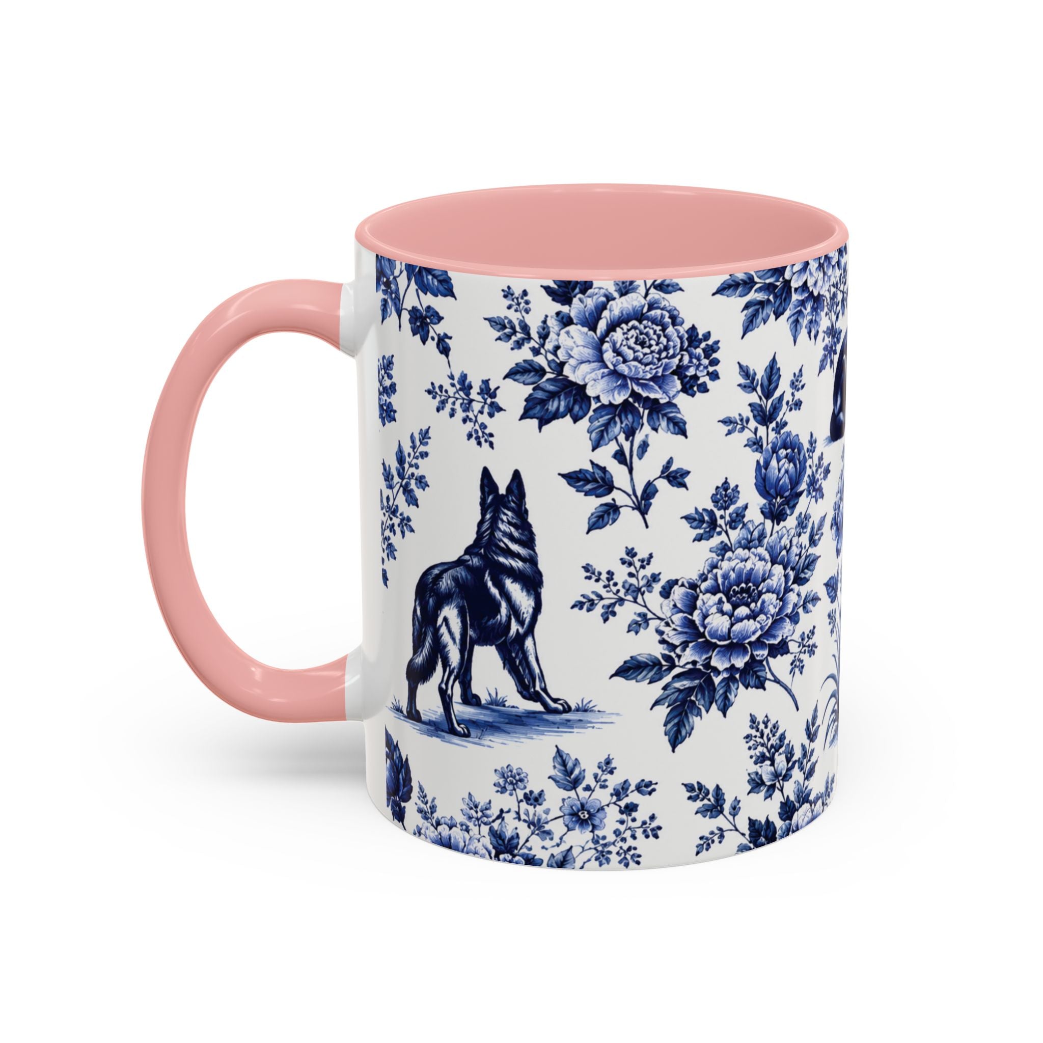 Elegant German Shepherd Floral Mug | Luxury Blue Toile Coffee Mug 11/15oz Accent Ceramic
