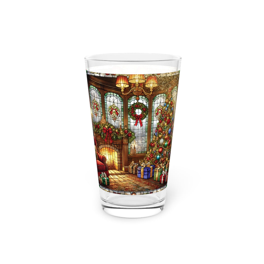 Stained Glass Illusion Christmas 16oz Pint Glass Festive Holiday Drinkware for Celebrations Parties Perfect Gift for Beer Lovers Home Entertaining Perfect for Parties - MRSBYVALLE