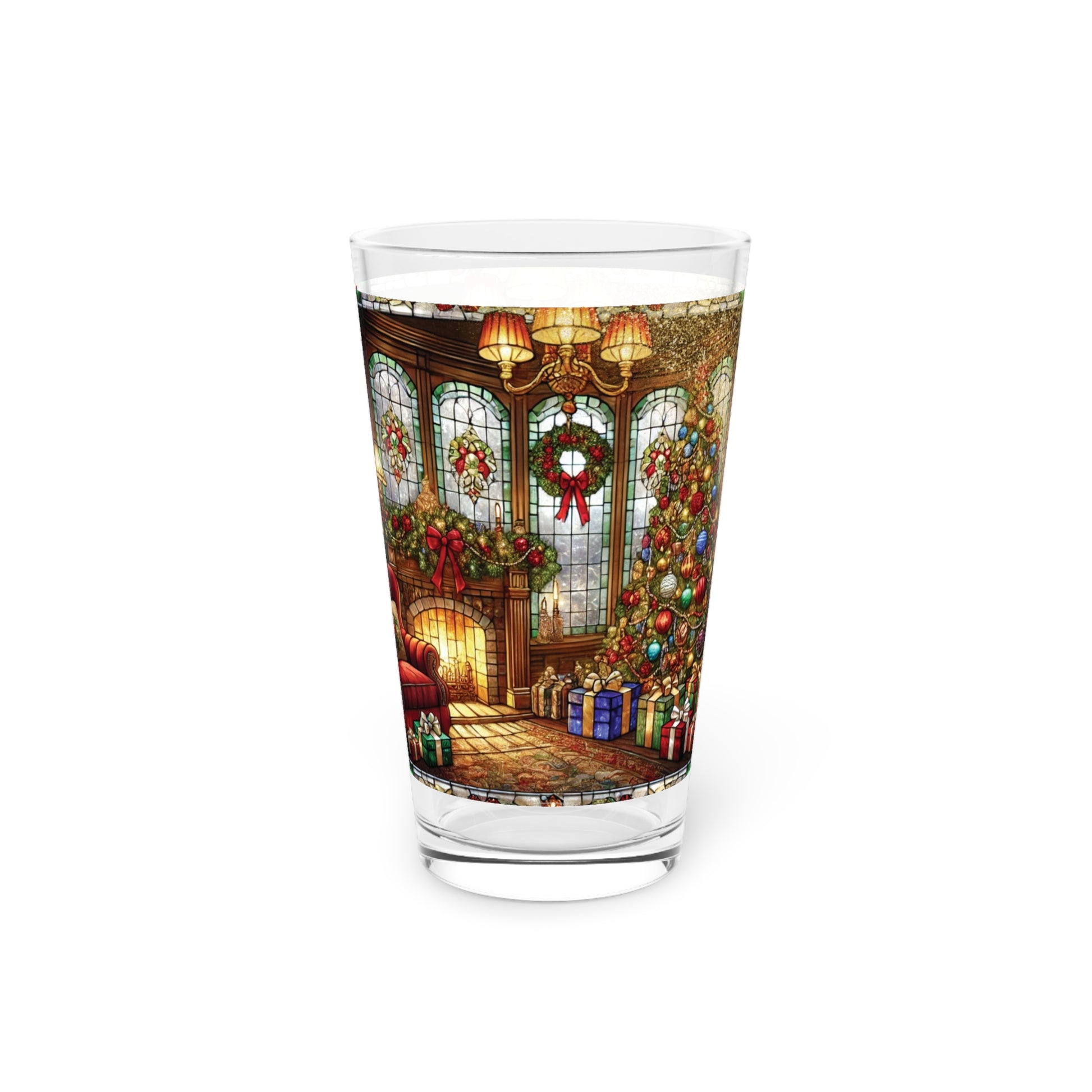 Stained Glass Illusion Christmas 16oz Pint Glass Festive Holiday Drinkware for Celebrations Parties Perfect Gift for Beer Lovers Home Entertaining Perfect for Parties - MRSBYVALLE