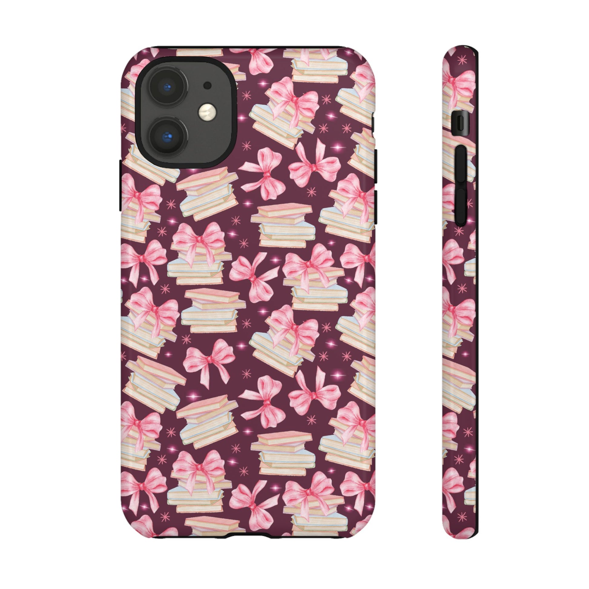 Coquette Pink Bows & Books Phone Case for iPhone 16 15 14 13 12  21 23 Samsung, and Pixel | Stylish Protective Cover Gift for Her Perfect for Floral Lover