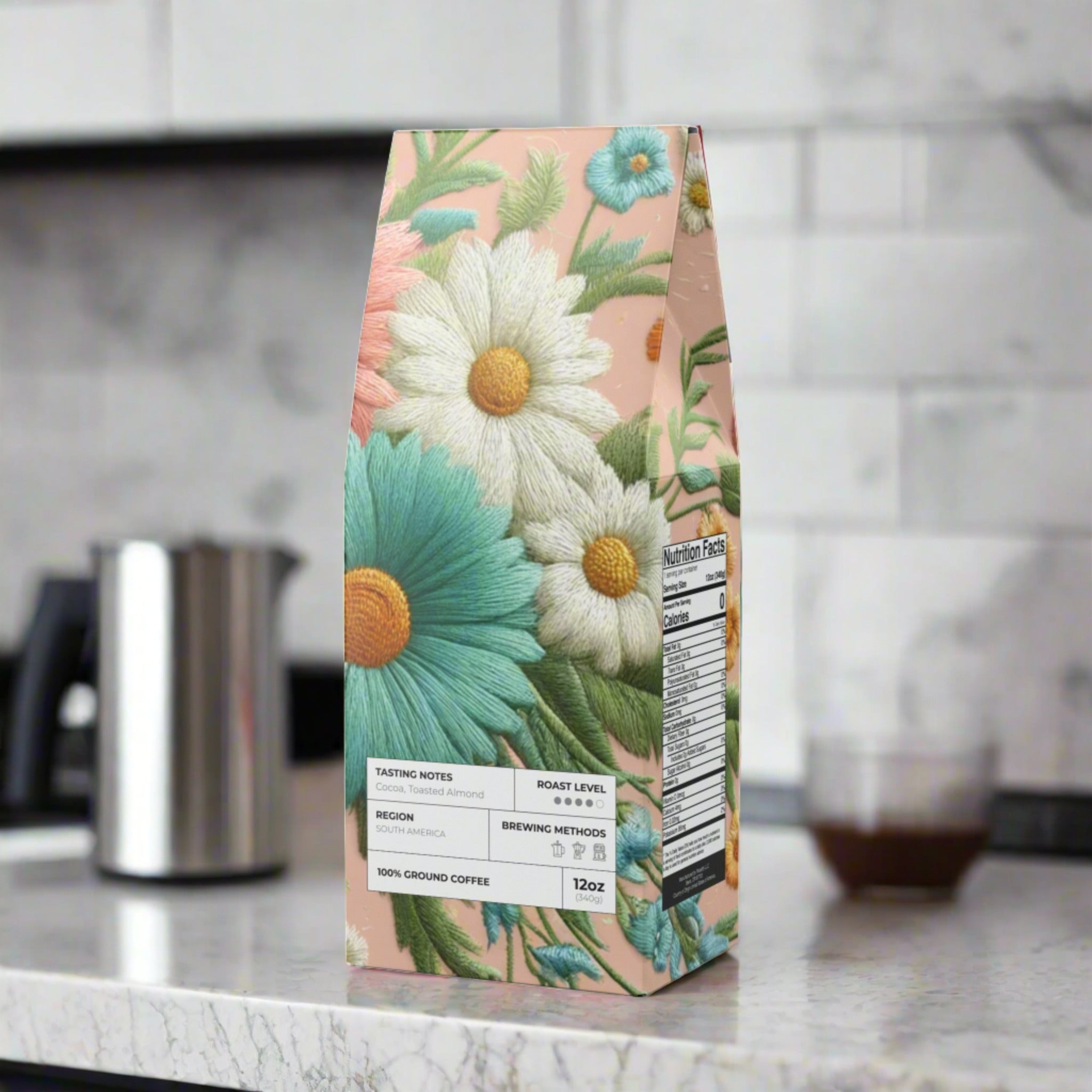 Best Coffee Elegant Pastel Floral Design Medium-Dark Roast with Toasted Nut Cocoa Notes Serene Modern Cascades Blend Medium-Dark Roast Coffee Fun Design | Gift for Mom - MRSBYVALLE