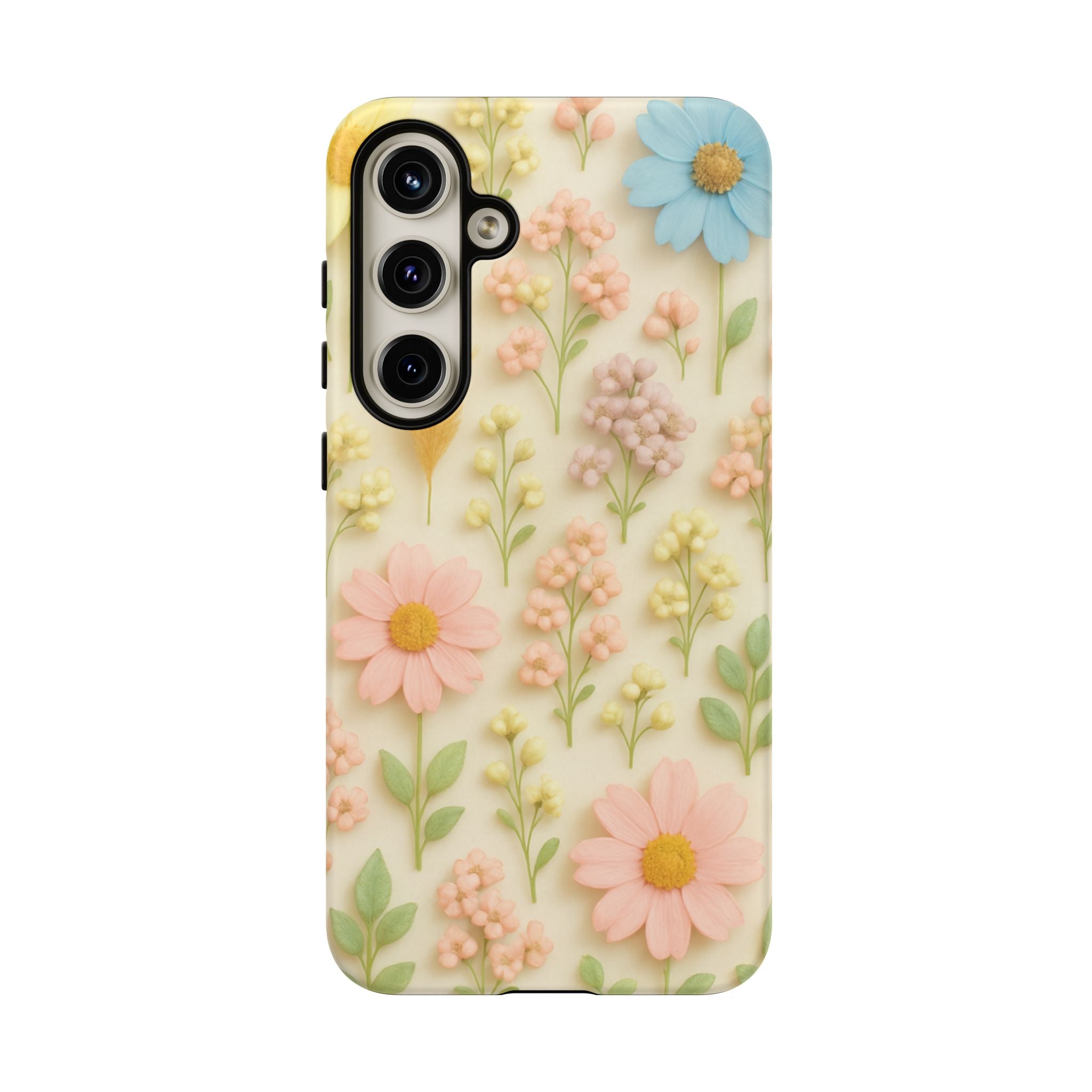 Pastel Dried Flowers Illusion Phone Case 3D Realistic Pressed Floral Design, Bright Botanical Aesthetic, Soft Nature-Inspired CoveriPhone & Galaxy